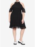 Black Ruffle Cold Shoulder Dress Plus Size, BLACK, alternate