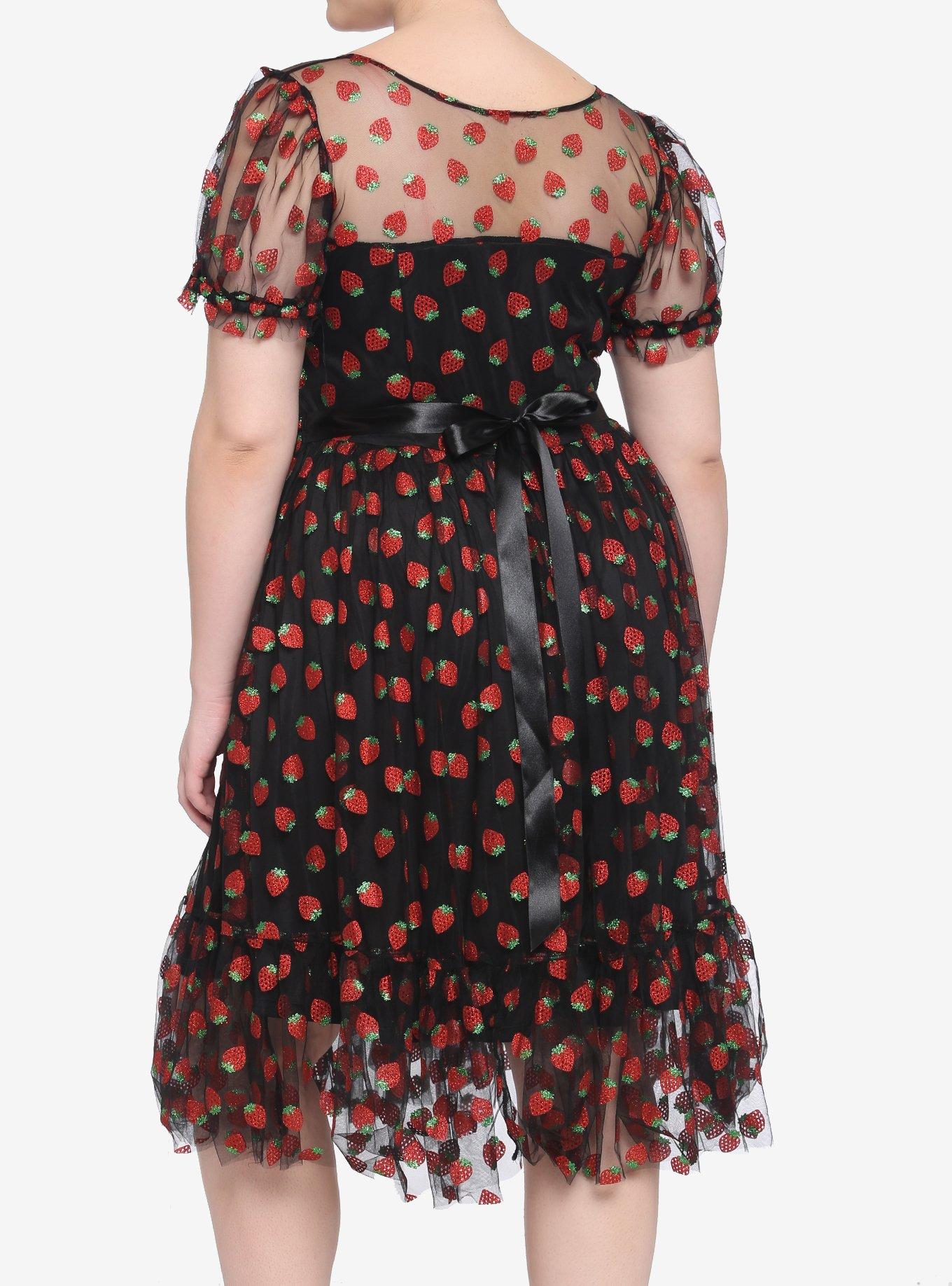 Strawberry Glitter Mesh Dress Plus Size, STRAWBERRY - BLACK, alternate