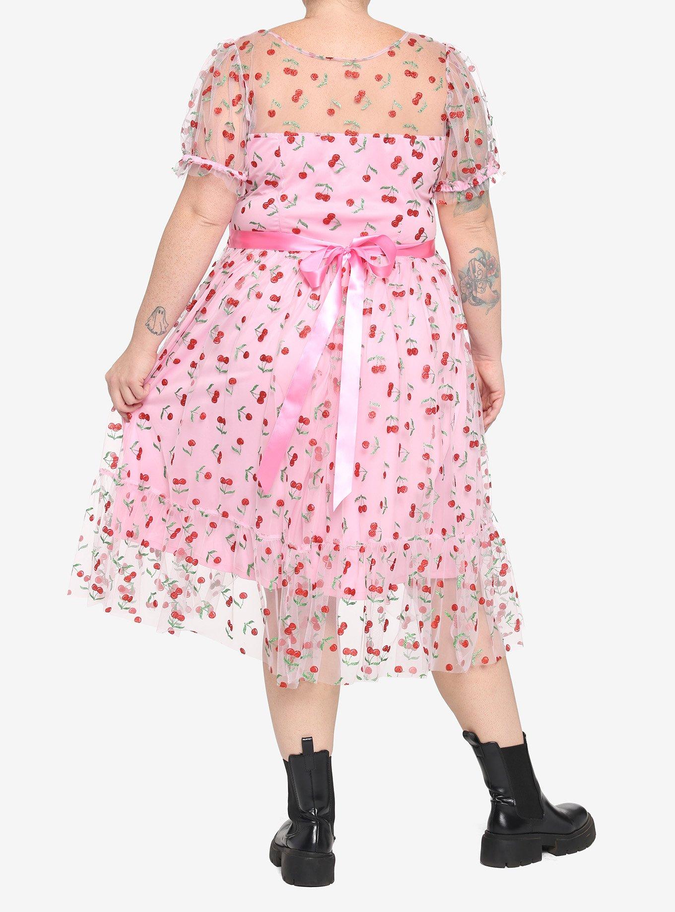 Cherry Glitter Mesh Dress Plus Size, MULTI, alternate