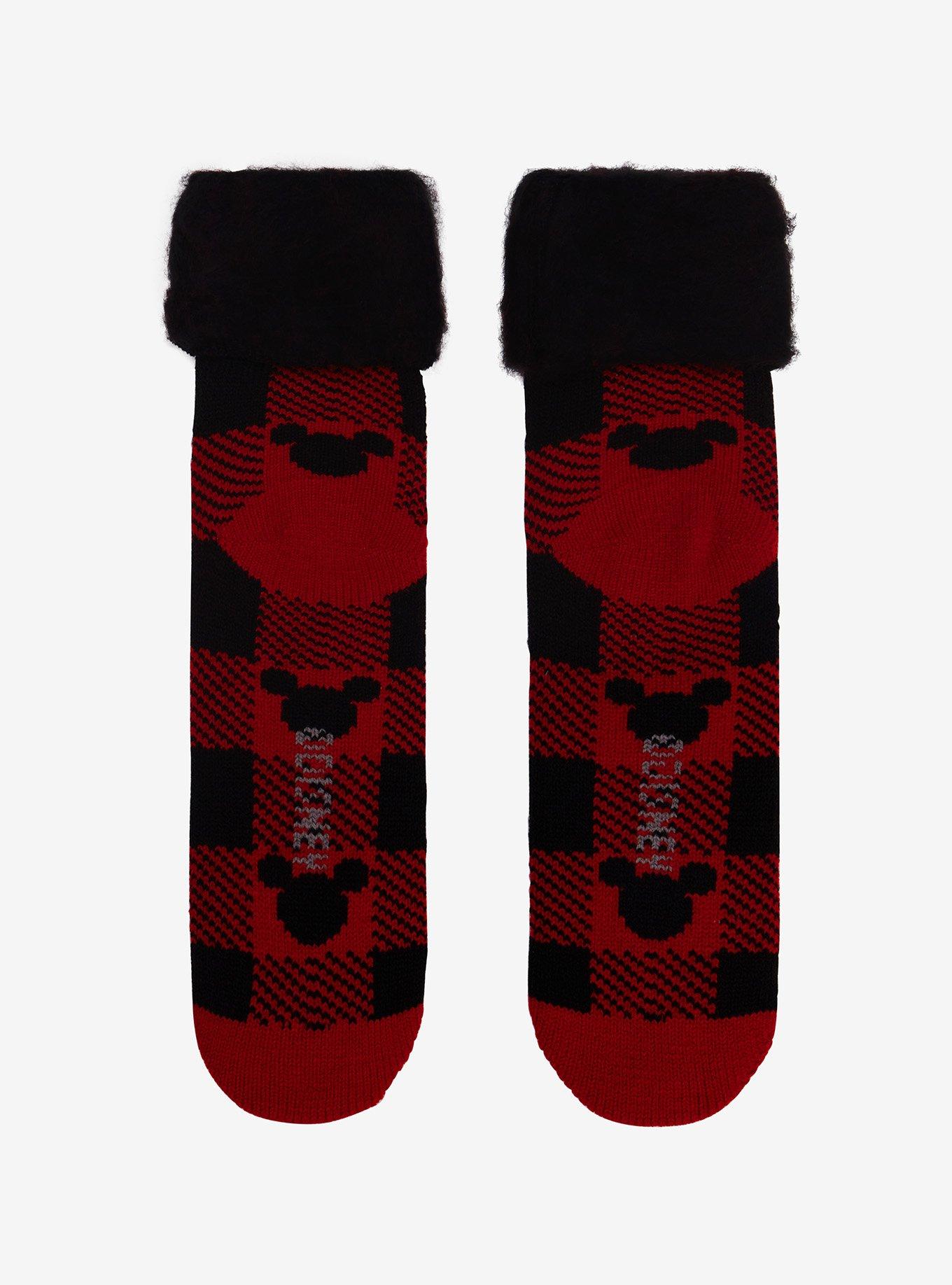 Disney Mickey Mouse Plaid Print Cozy Socks, , alternate