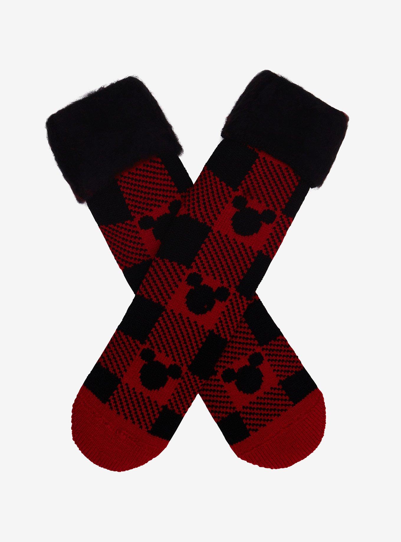 Disney Mickey Mouse Plaid Print Cozy Socks, , alternate