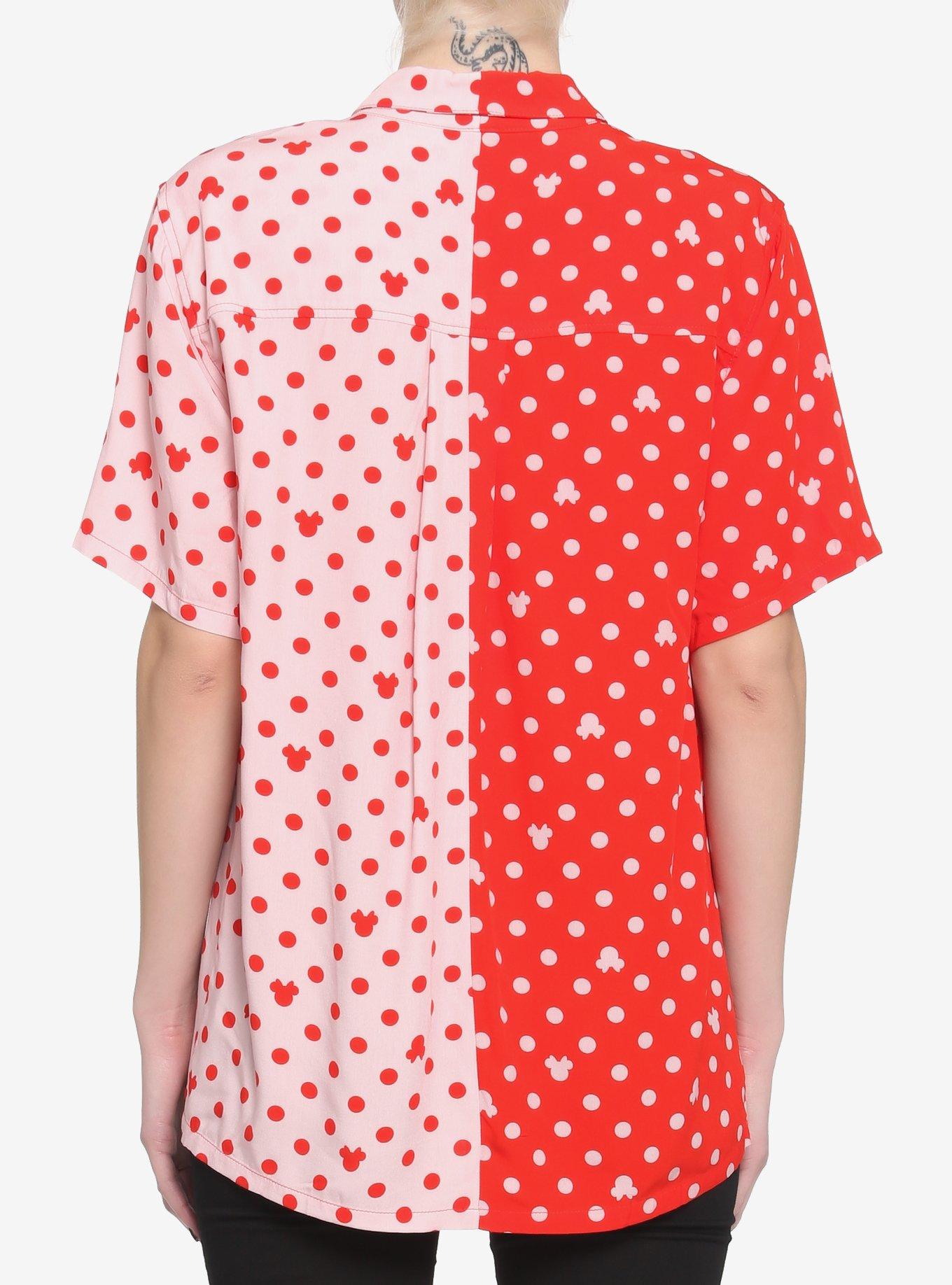 Her Universe Disney Minnie Mouse Polka Dot Split Girls Woven Button-Up, MULTI, alternate