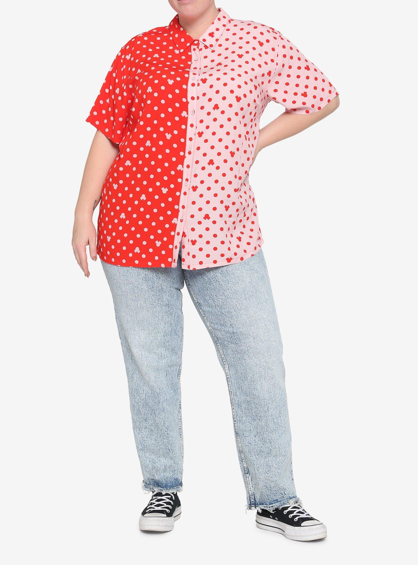 Her Universe Disney Minnie Mouse Polka Dot Split Girls Woven Button-Up Plus Size, MULTI, alternate