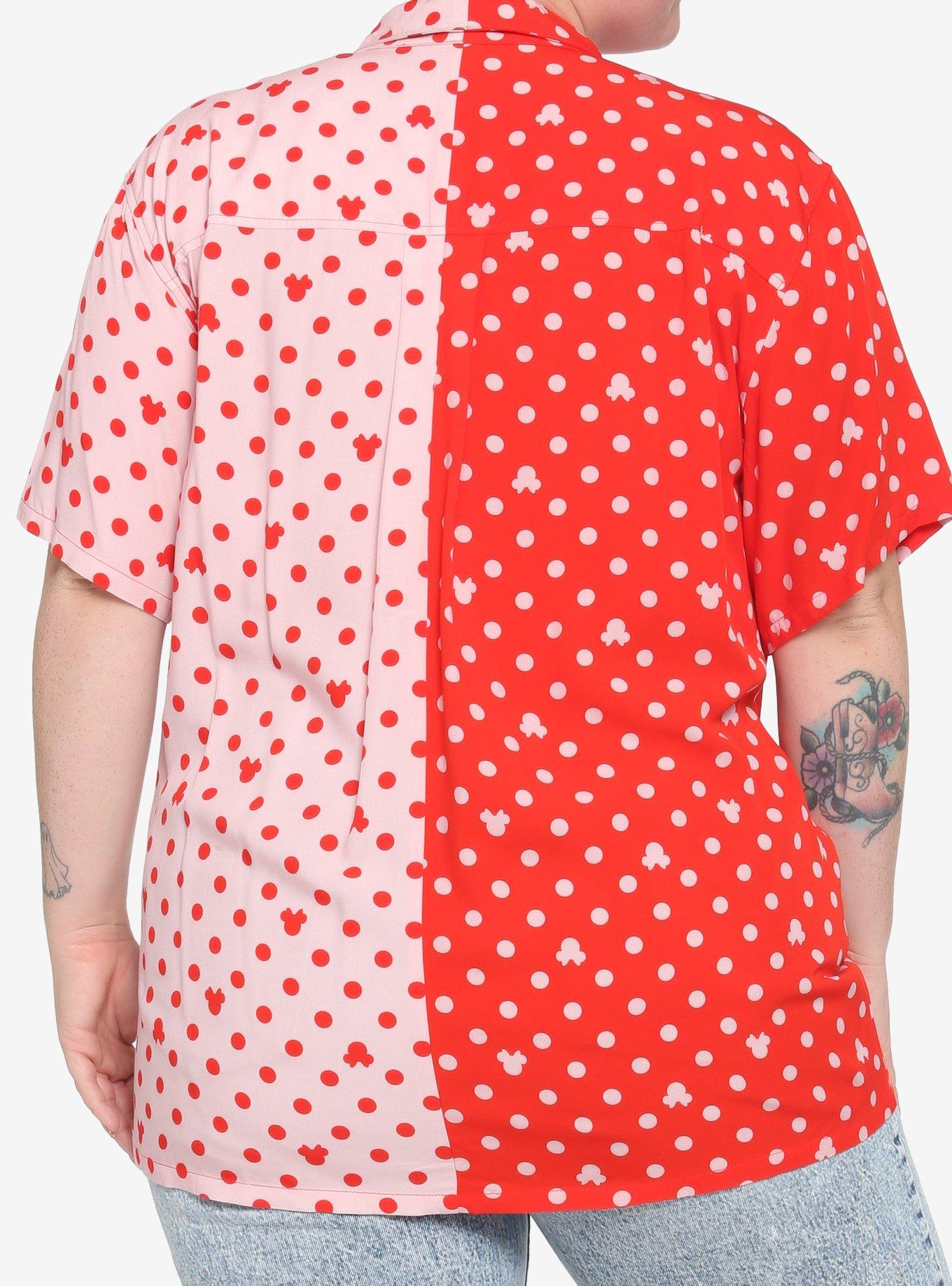 Her Universe Disney Minnie Mouse Polka Dot Split Girls Woven Button-Up Plus Size, MULTI, alternate