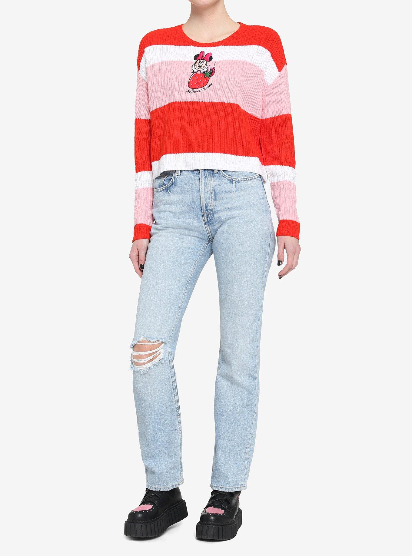 Her Universe Disney Minnie Mouse Strawberry Stripe Girls Knit Sweater, MULTI, alternate
