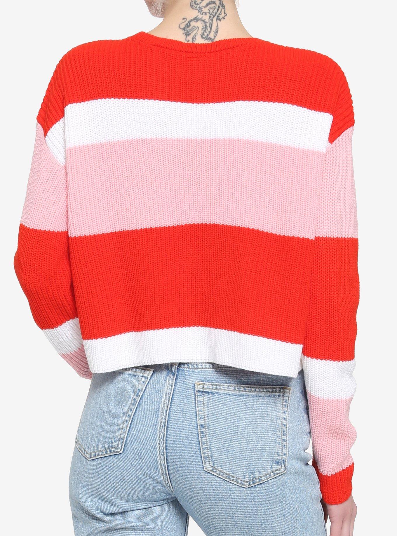 Her Universe Disney Minnie Mouse Strawberry Stripe Girls Knit Sweater, MULTI, alternate