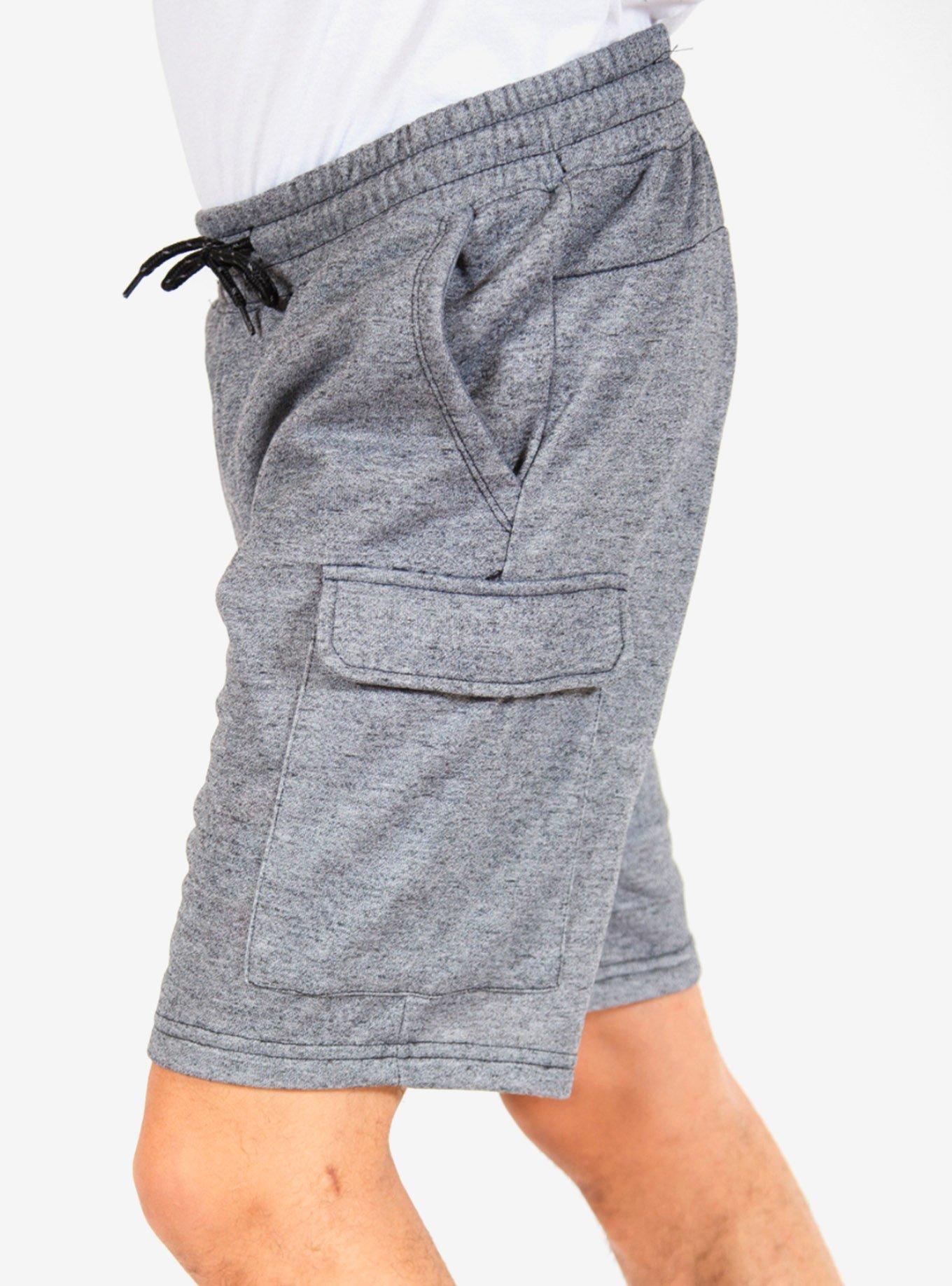 Black Marl Fleece Cargo Shorts, BLACK, alternate