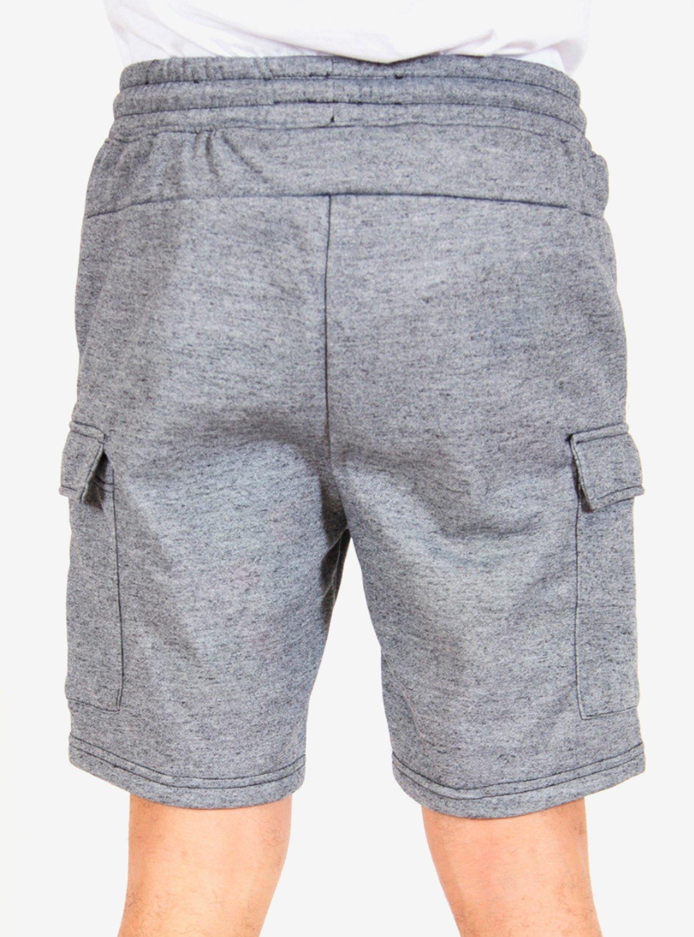 Black Marl Fleece Cargo Shorts, BLACK, alternate