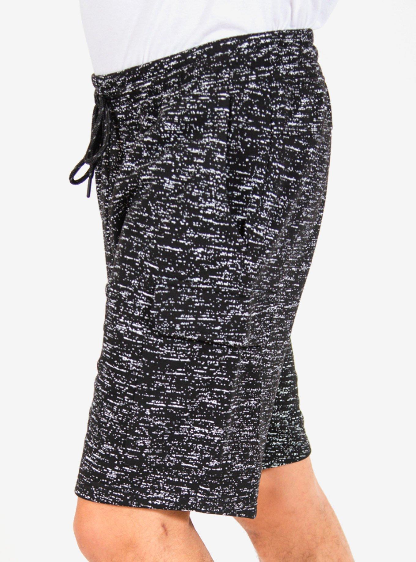 Black Printed Space Dye Fleece Cargo Shorts, BLACK, alternate