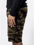 Camo Slant Zipper Pocket Shorts, GREEN, alternate