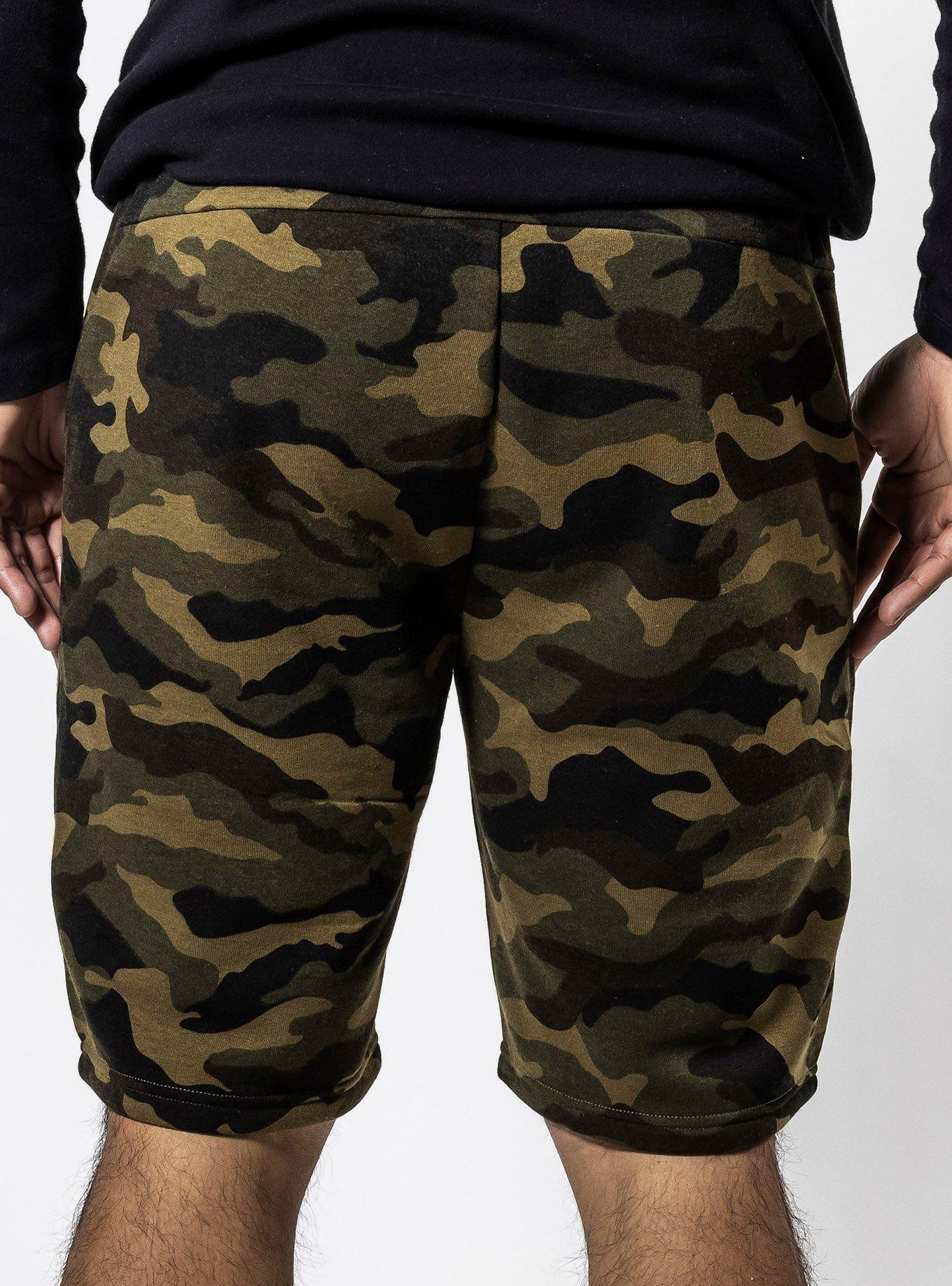 Camo Slant Zipper Pocket Shorts, GREEN, alternate