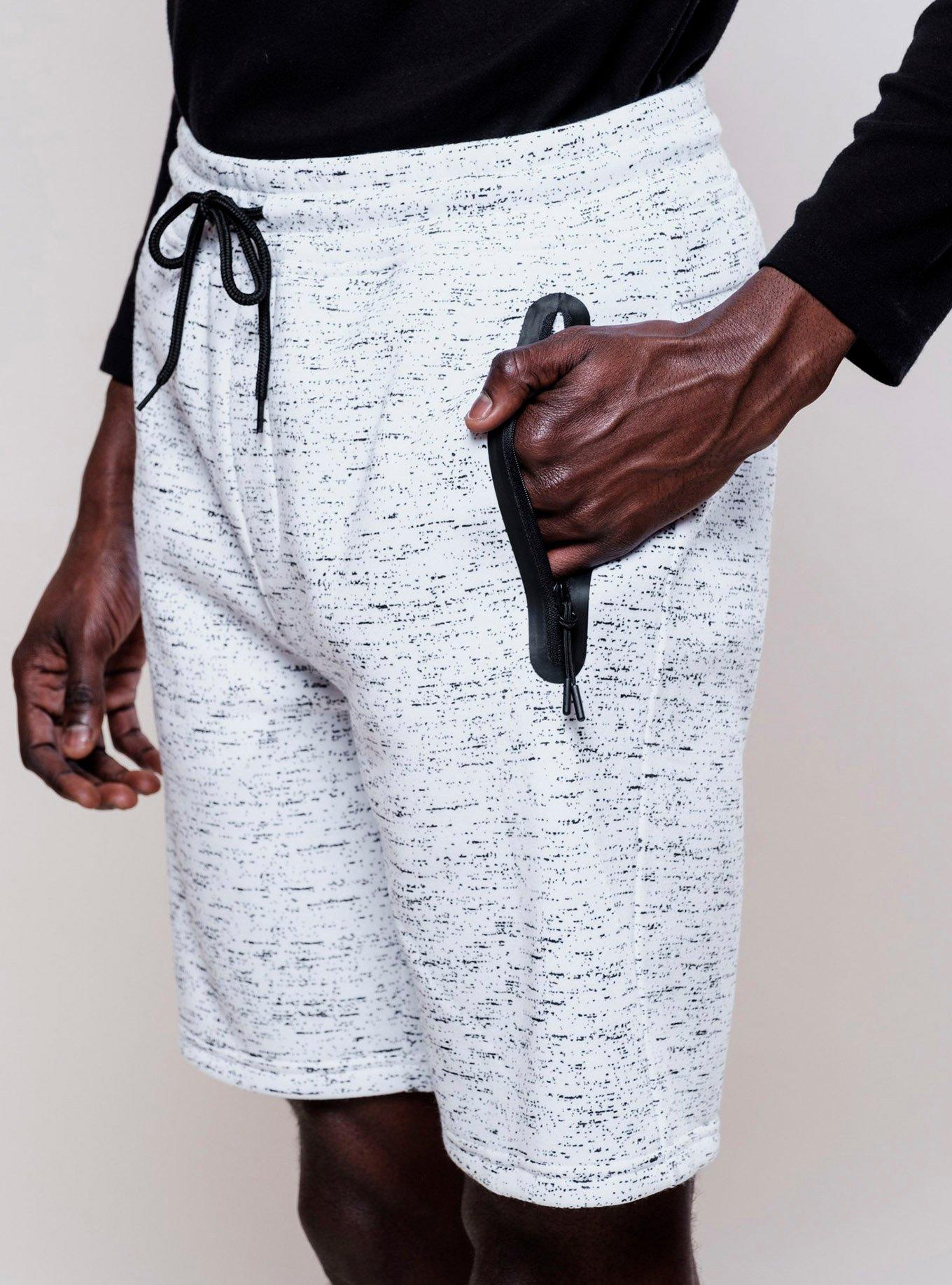 White Printed Space Dye Heat Seal Shorts, WHITE, alternate