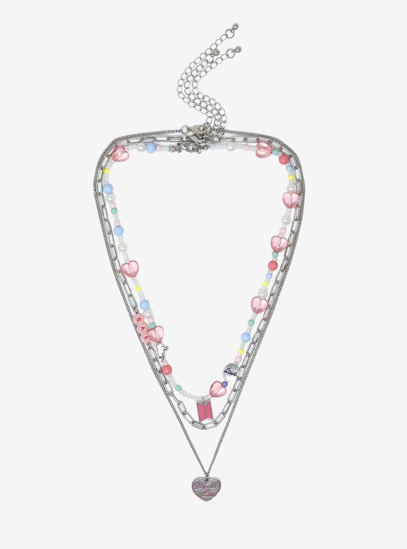 BTS Boy With Luv Beaded Chain Necklace Set, , alternate