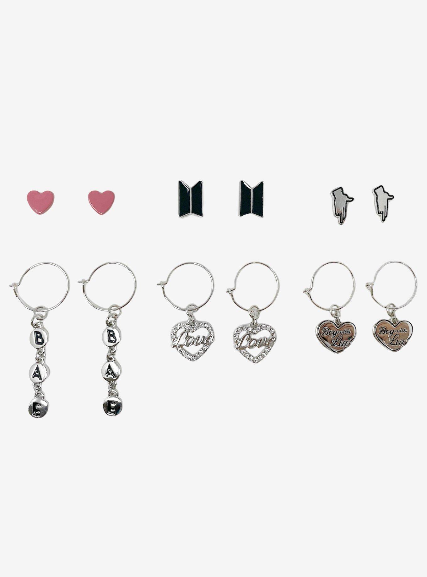 BTS Boy With Luv Charm Hoop Earring Set, , alternate