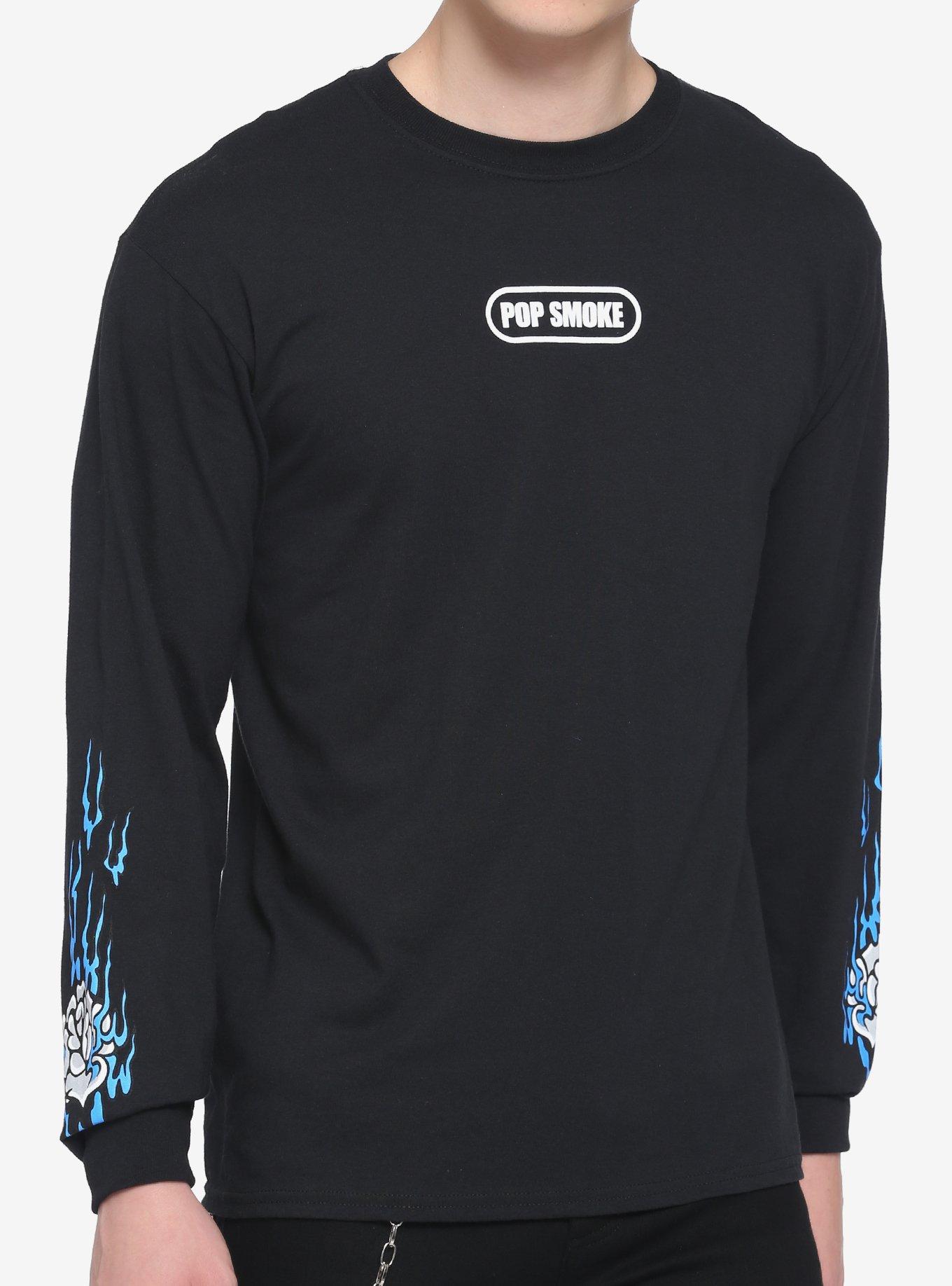 Pop Smoke Flaming Flowers Long-Sleeve T-Shirt, BLACK, alternate