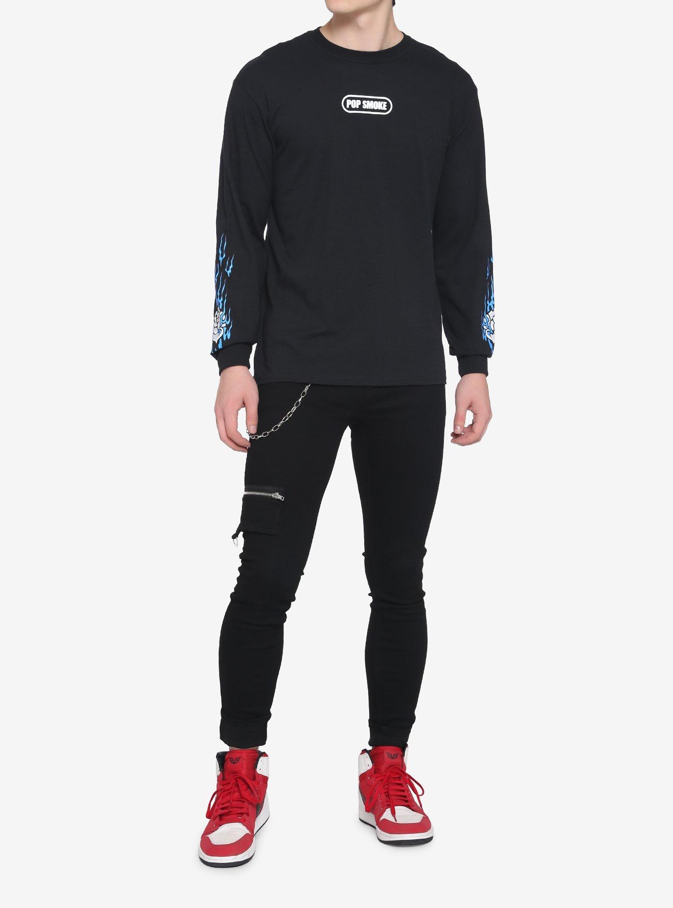 Pop Smoke Flaming Flowers Long-Sleeve T-Shirt, BLACK, alternate