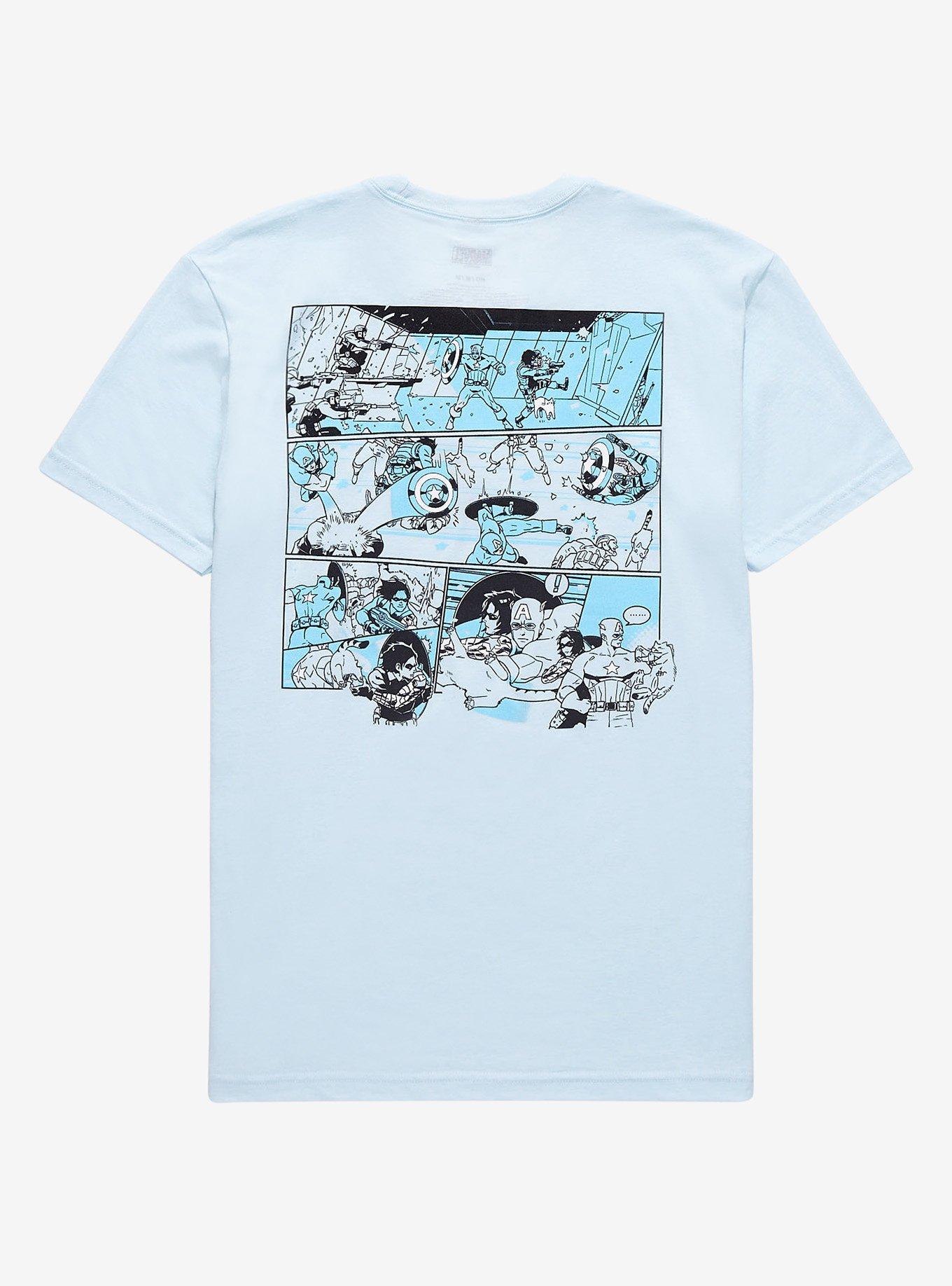 Marvel Captain America & Winter Soldier Comic Story Tonal T-Shirt - BoxLunch Exclusive, LIGHT BLUE, alternate