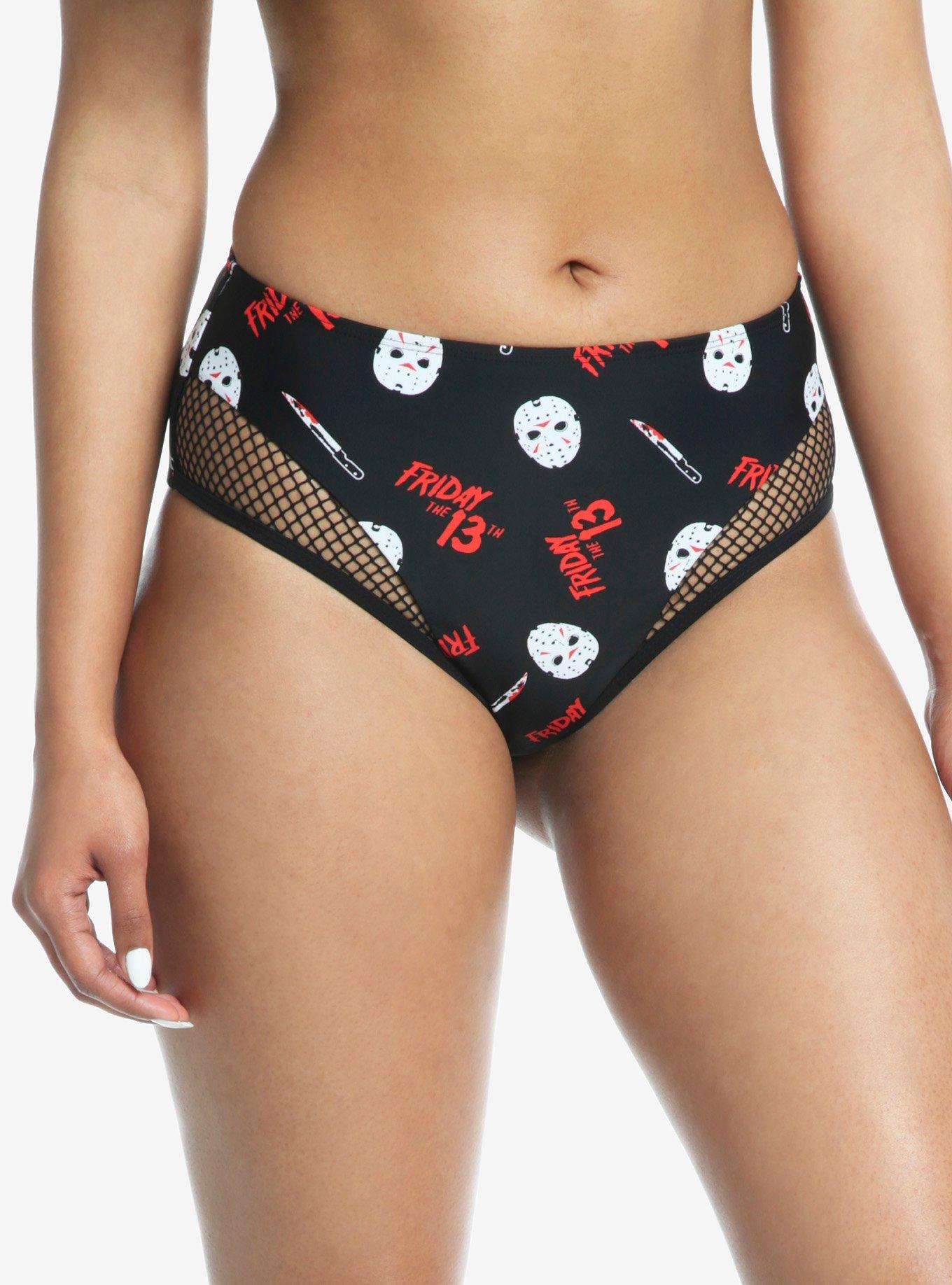 FRIDAY THE 13TH JASON MASK HIGH-WAISTED SWIM BOTTOMS