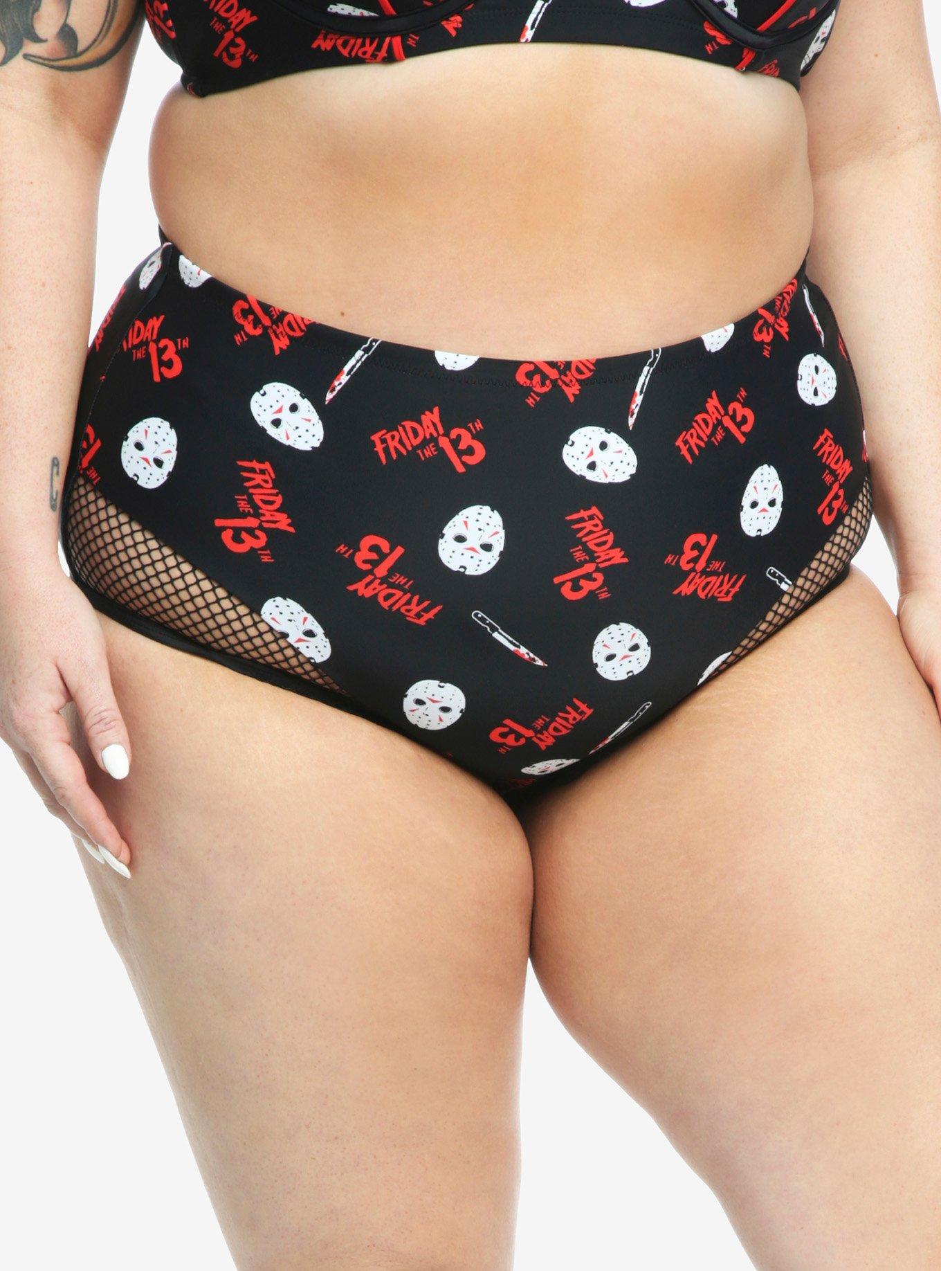 Friday The 13th Jason Mask High-Waisted Swim Bottoms Plus Size, MULTI, alternate