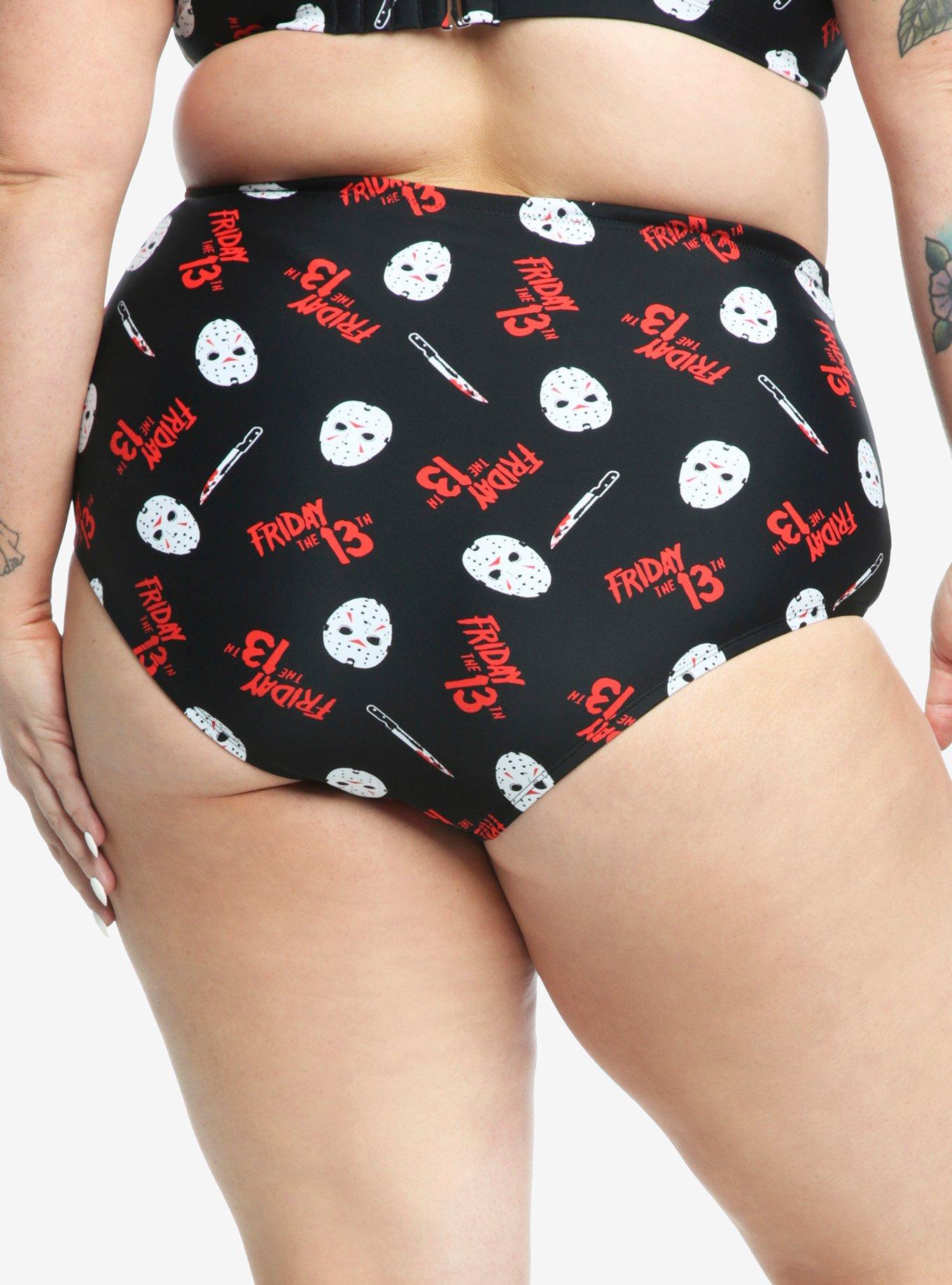Friday The 13th Jason Mask High-Waisted Swim Bottoms Plus Size, MULTI, alternate