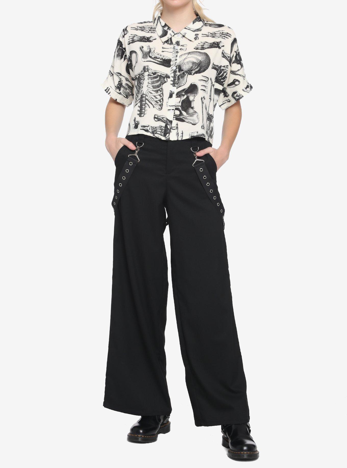 Anatomical Skeleton Sepia Boxy Girls Crop Woven Button-Up, , hi-res
