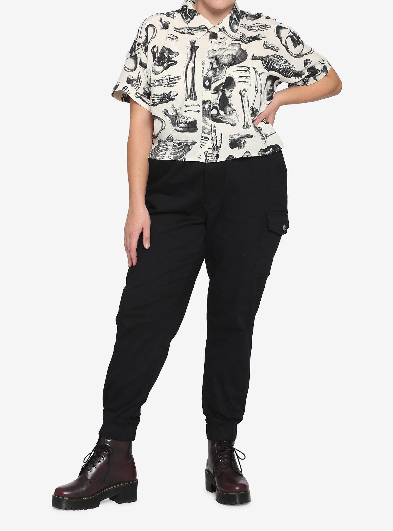 Anatomical Skeleton Sepia Boxy Girls Crop Button-Up Plus Size, MULTI, alternate