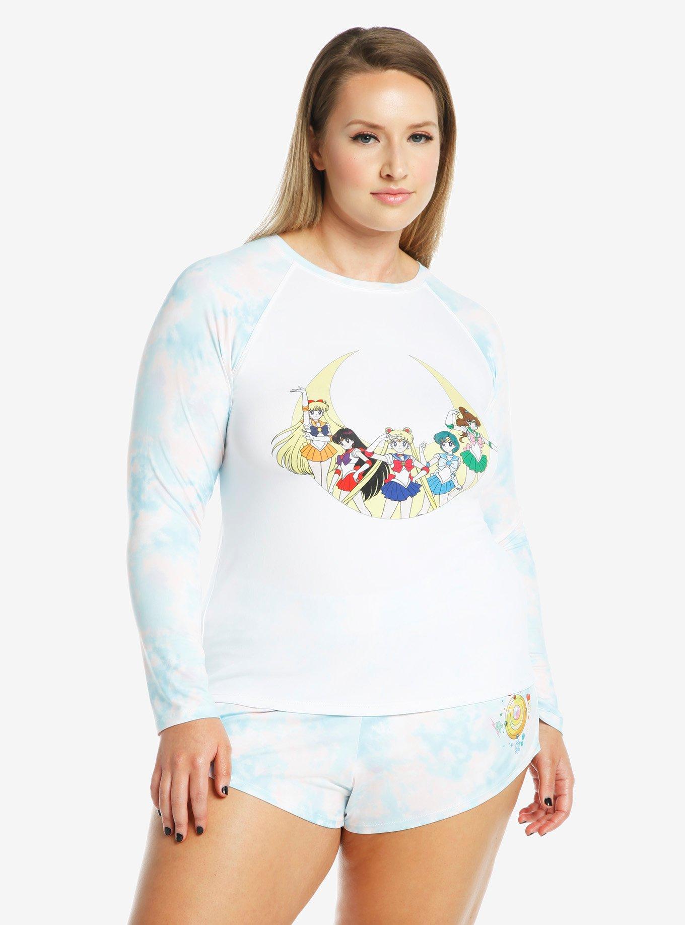 Sailor Moon Pastel Tie-Dye Girls Rash Guard Plus Size, MULTI, alternate