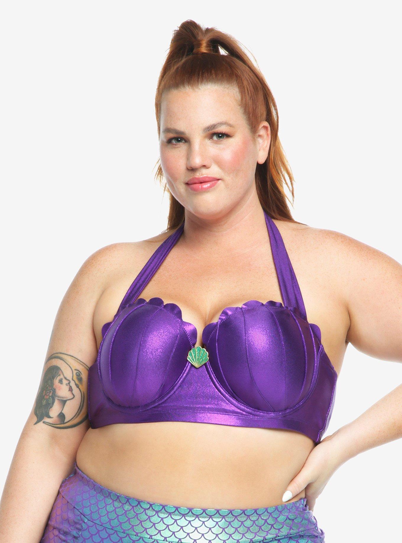 Plus Size - Disney The Little Mermaid Ariel Shell Purple Wireless Triangle  Bikini Top - Torrid