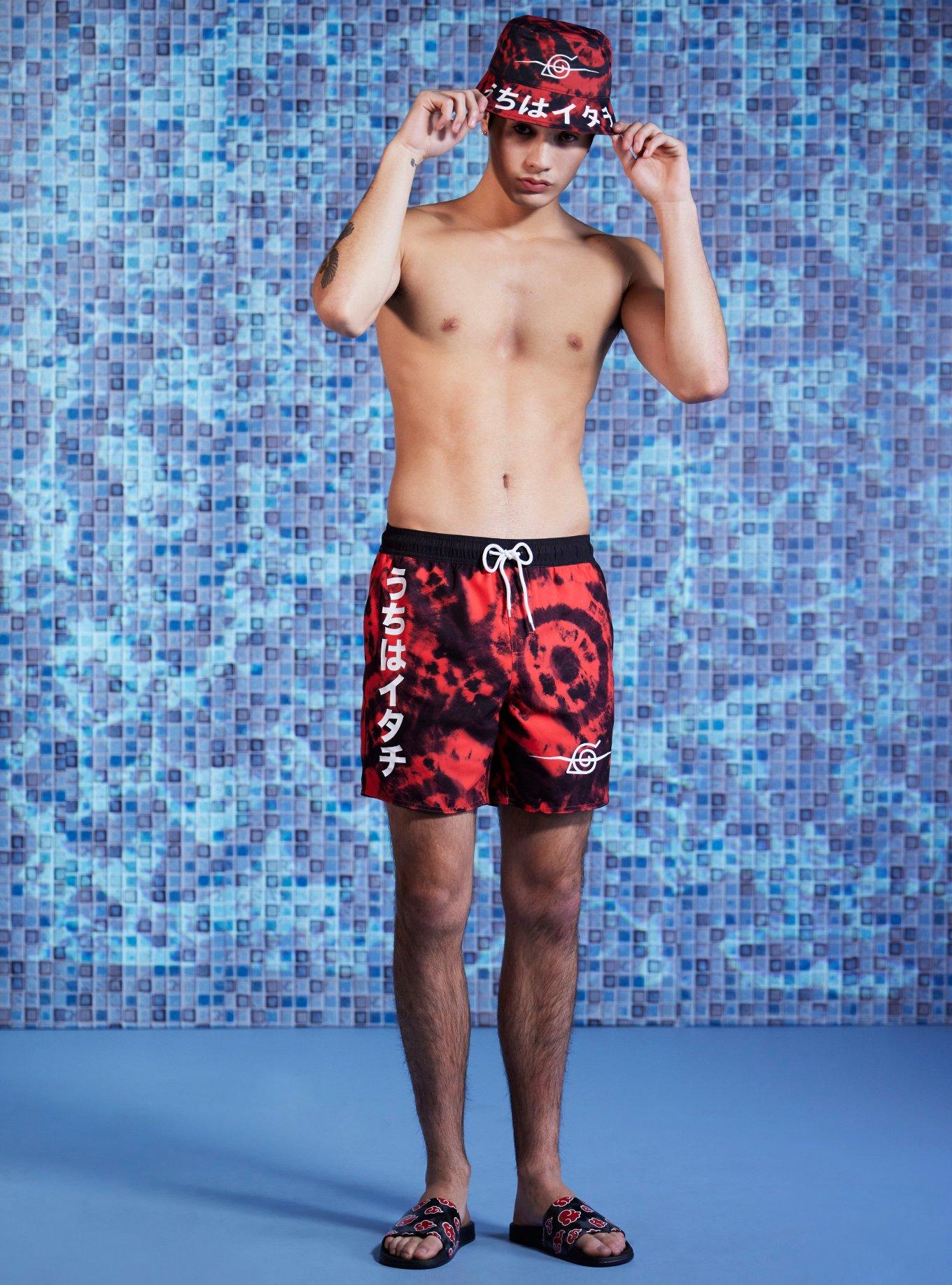 Naruto Shippuden Itachi Red Wash Swim Trunks, MULTI, alternate