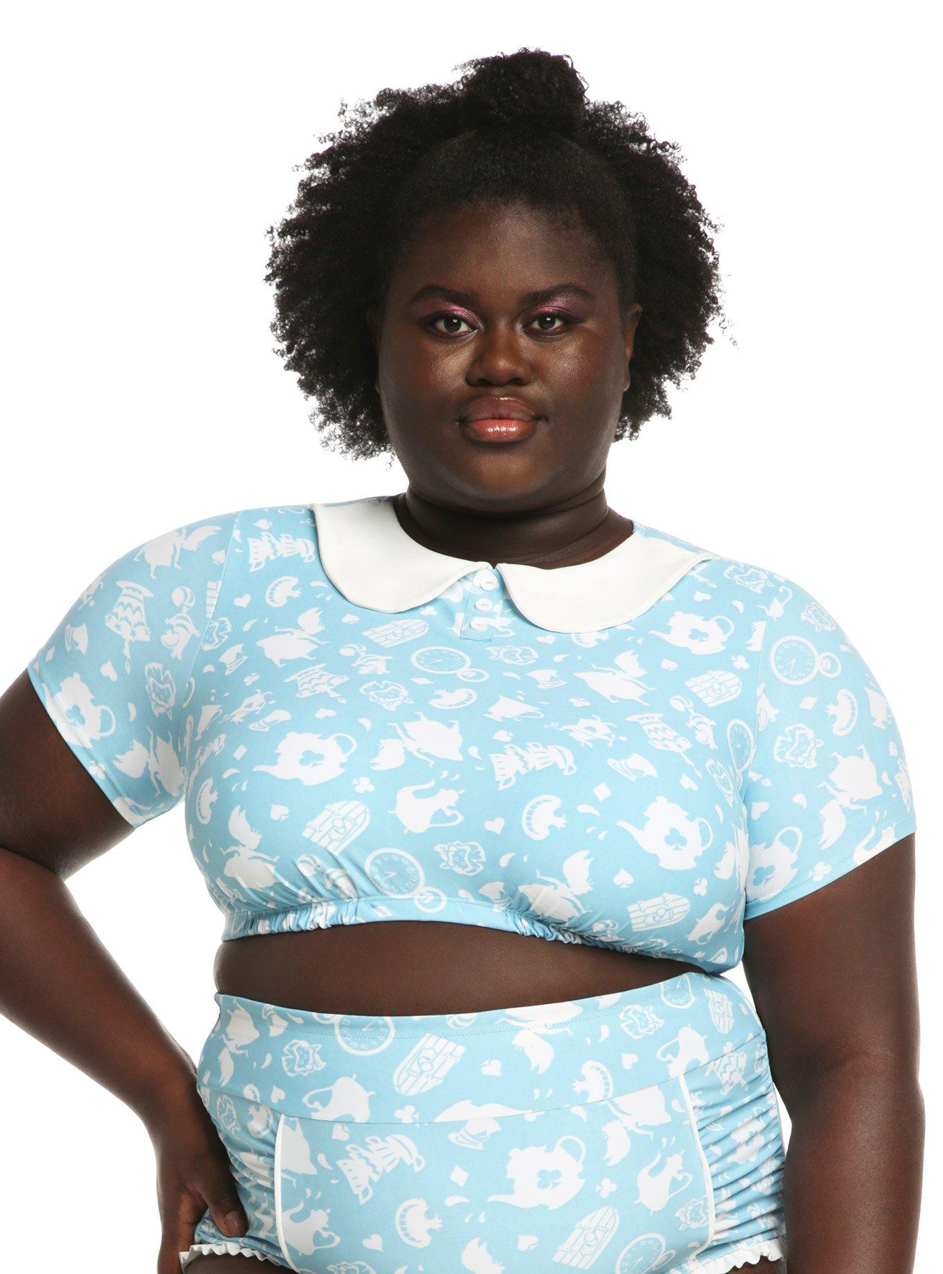 Disney Alice In Wonderland Collar Swim Top Plus Size, MULTI, alternate