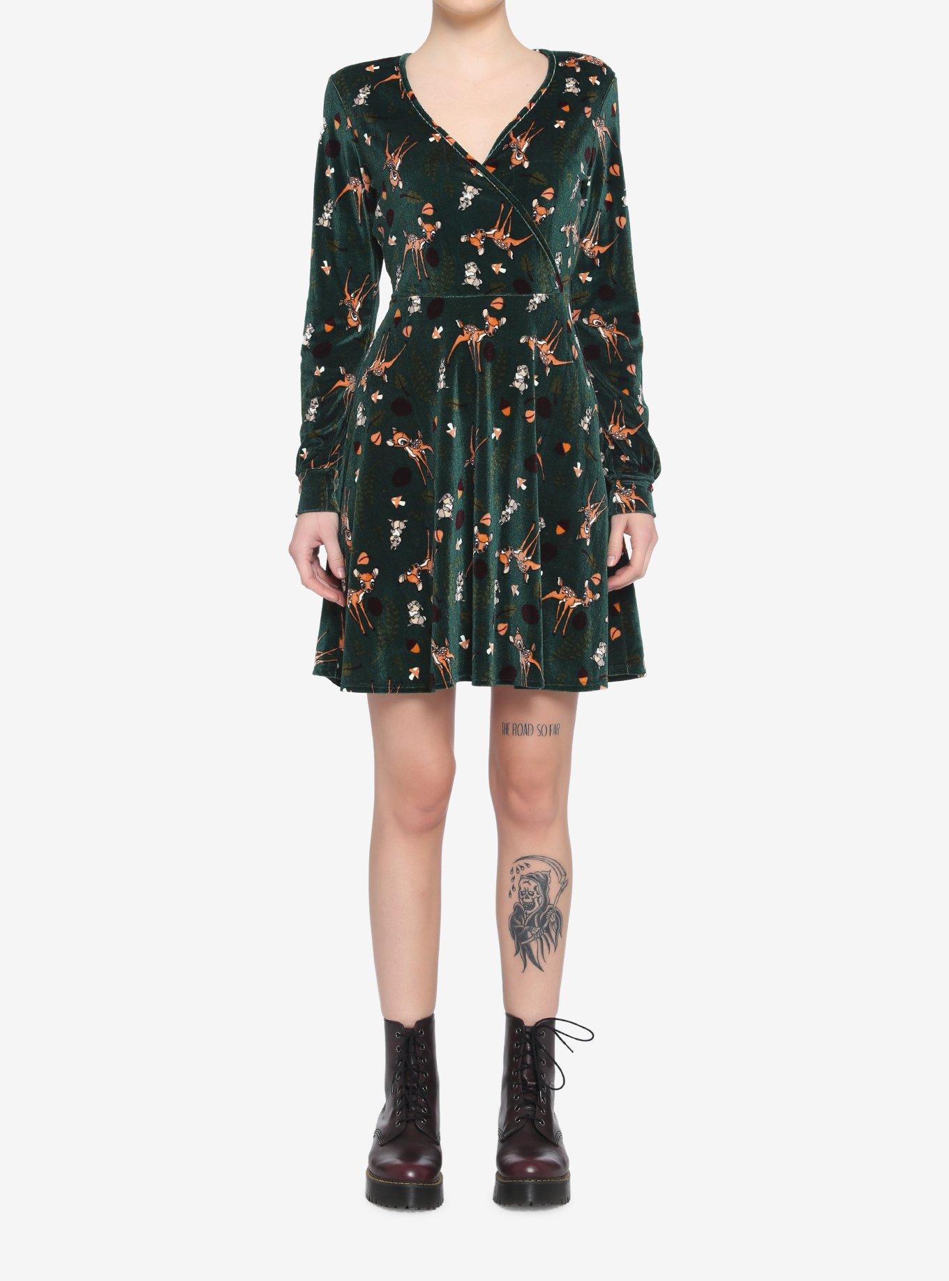 Disney Bambi Forest Velvet Long-Sleeve Dress, MULTI, alternate