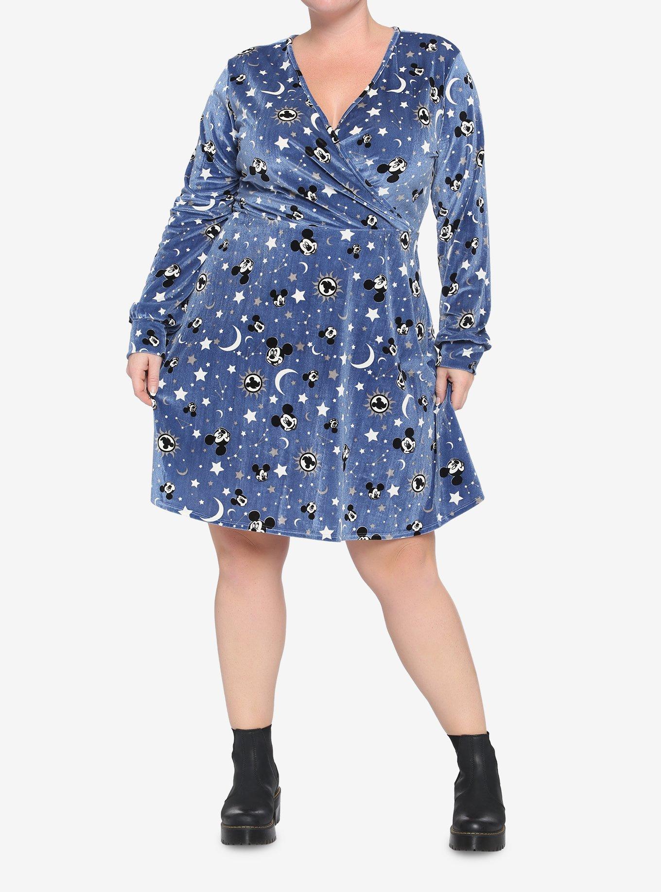 Disney Mickey Mouse Constellation Velvet Long-Sleeve Dress Plus Size, MULTI, alternate