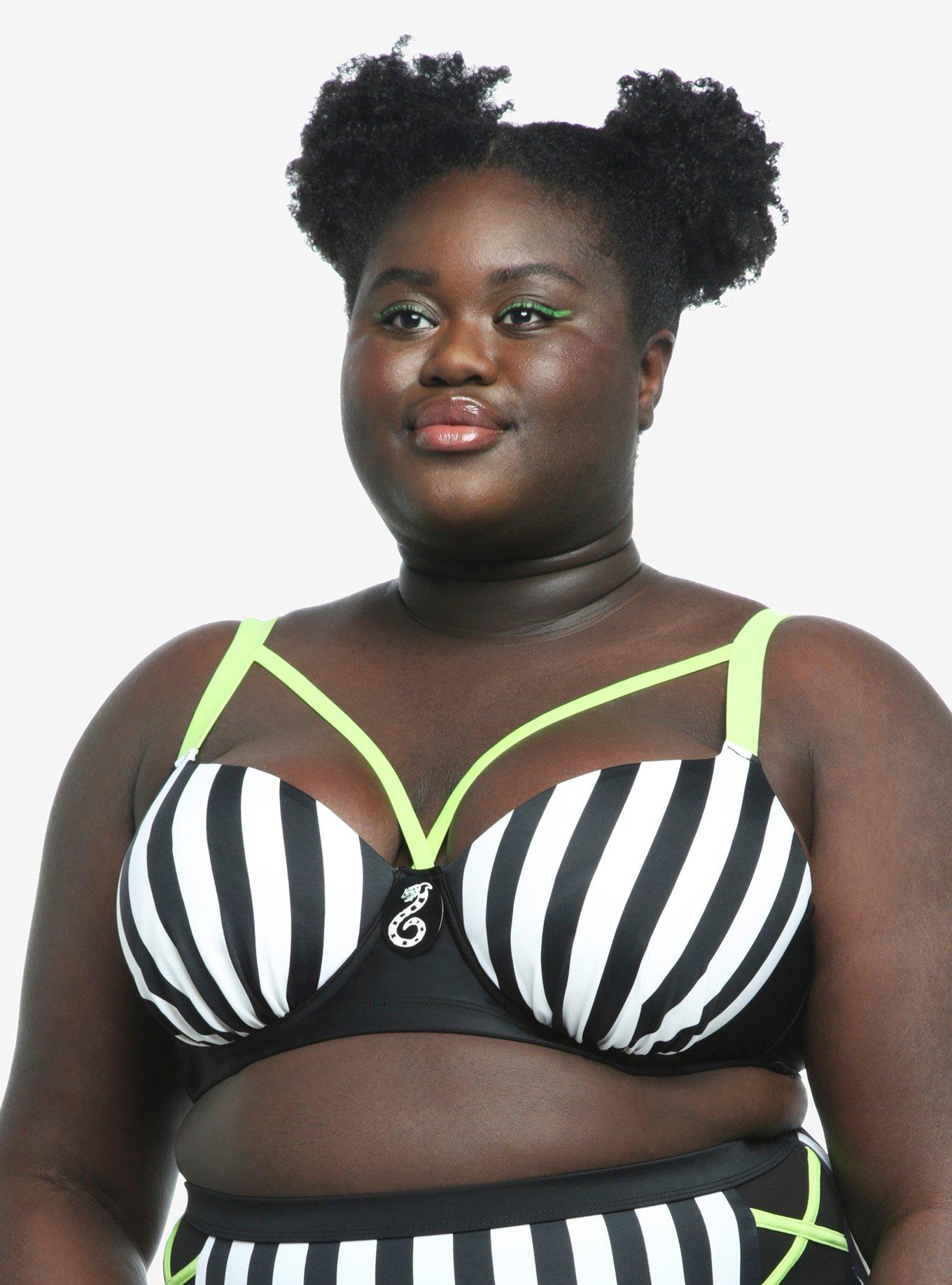 Beetlejuice Stripe Strappy Swim Top Plus Size, MULTI, alternate