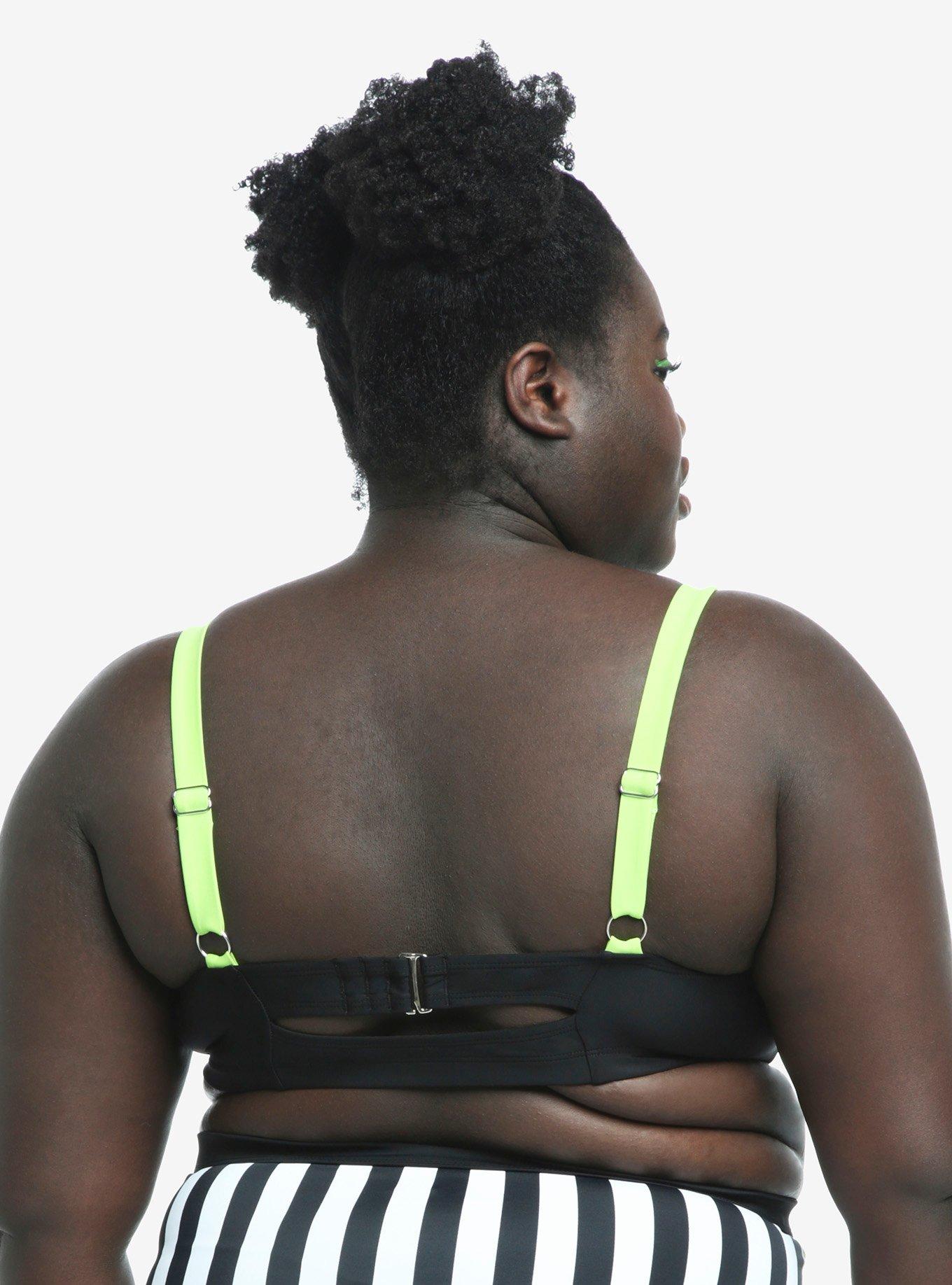 Beetlejuice Stripe Strappy Swim Top Plus Size, MULTI, alternate