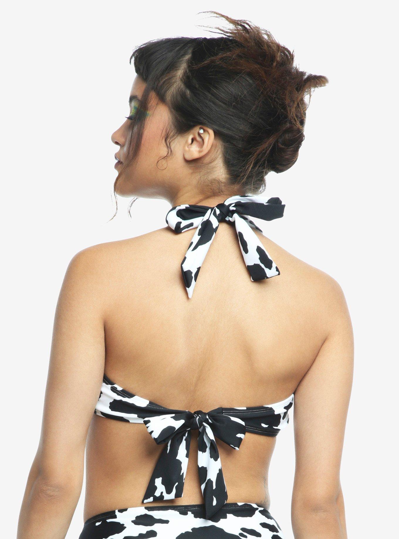 Cow Print O-Ring Triangle Halter Swim Top, MULTI, alternate