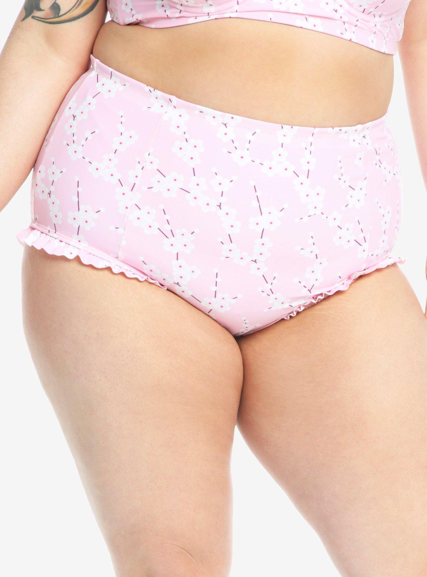 Cherry Blossom High-Waisted Swim Bottoms Plus Size, MULTI, alternate