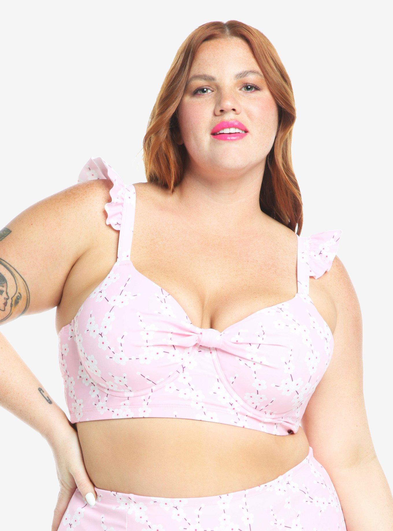 Cherry Blossom Halter Swim Top Plus Size, MULTI, alternate