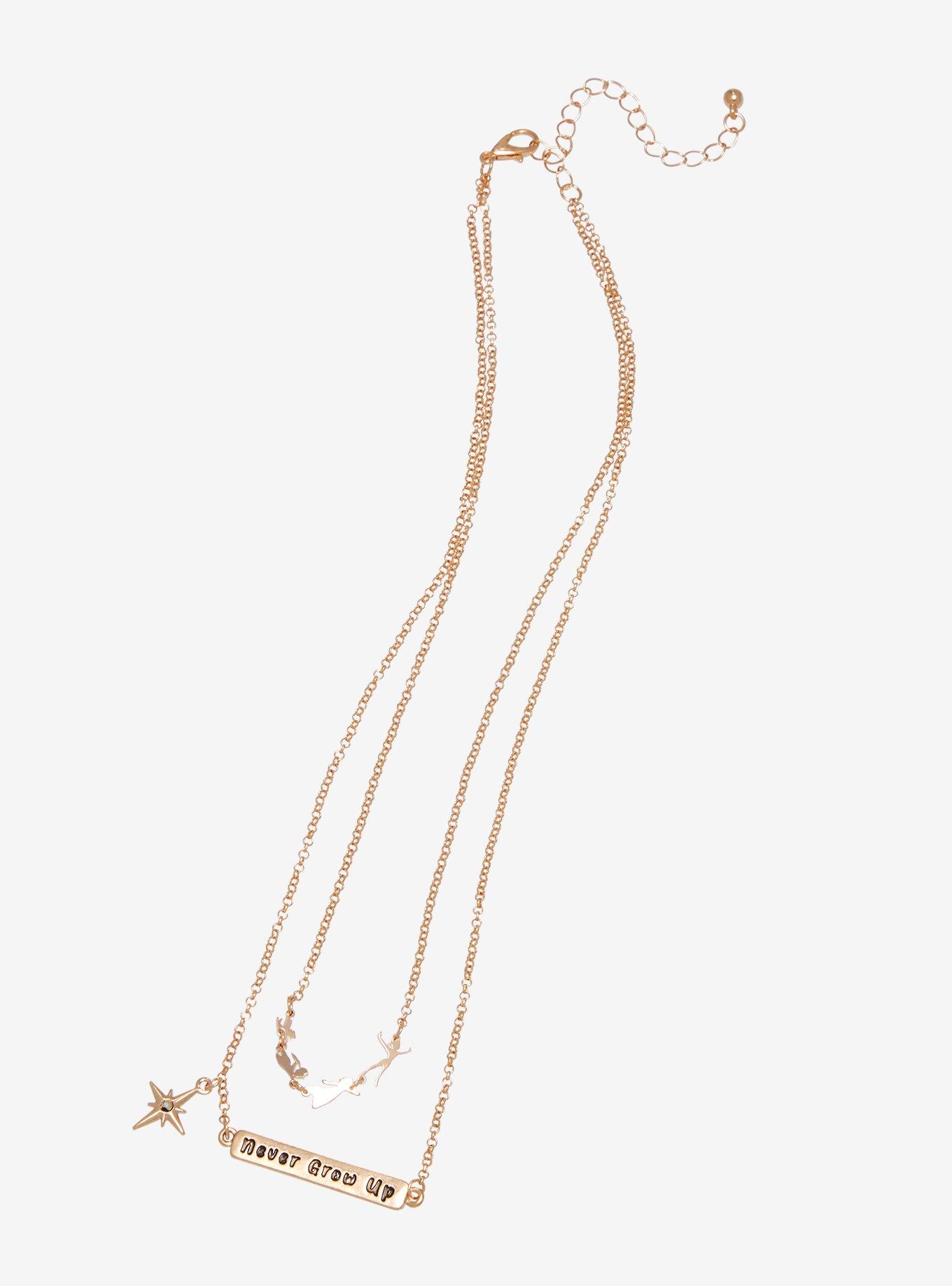 Disney Peter Pan Never Grow Up Etched Layered Necklace - BoxLunch Exclusive, , alternate