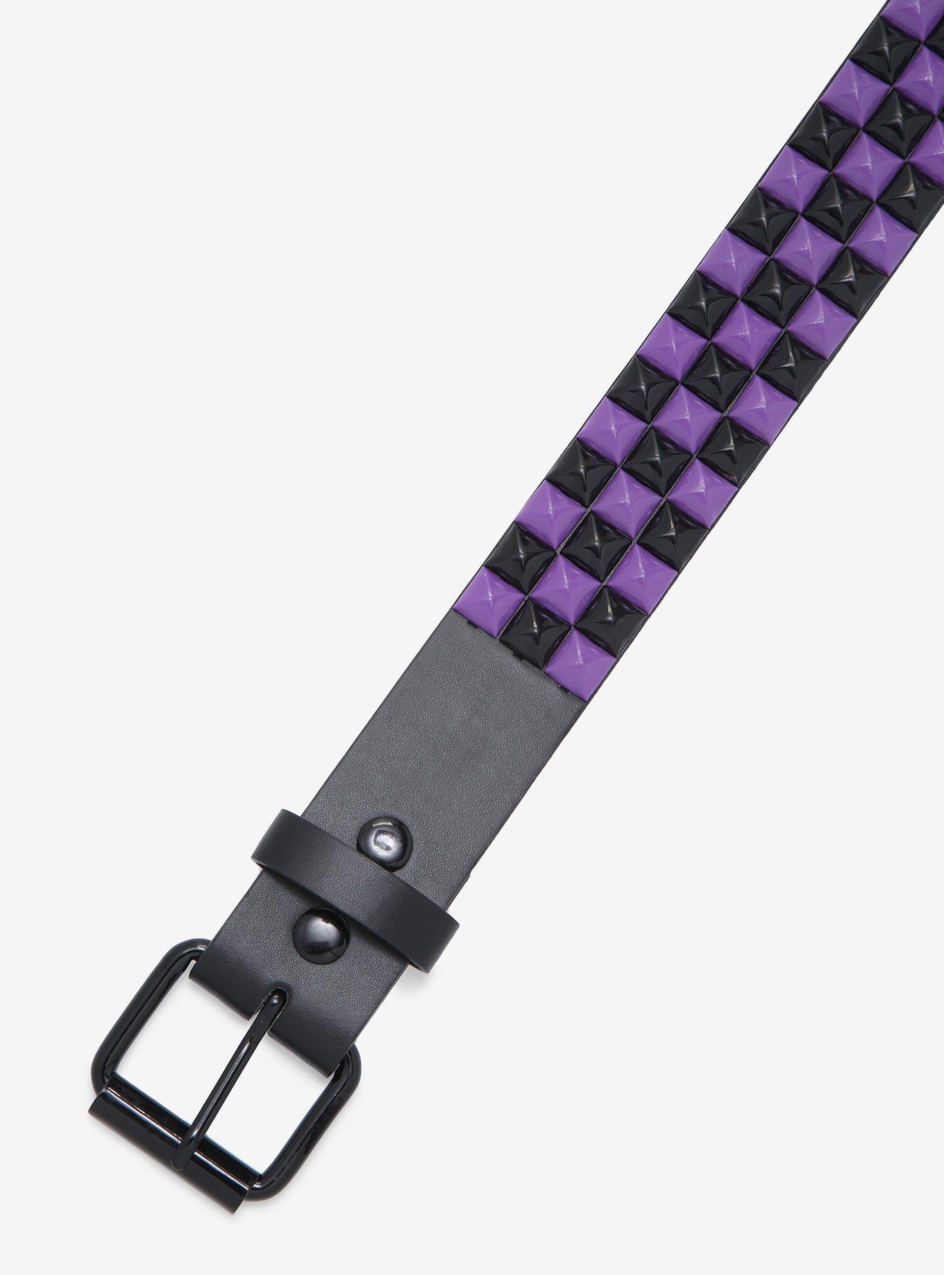 Black & Purple Three Row Pyramid Stud Belt, PURPLE, alternate