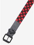 Black & Red Three Row Pyramid Stud Belt, RED, alternate