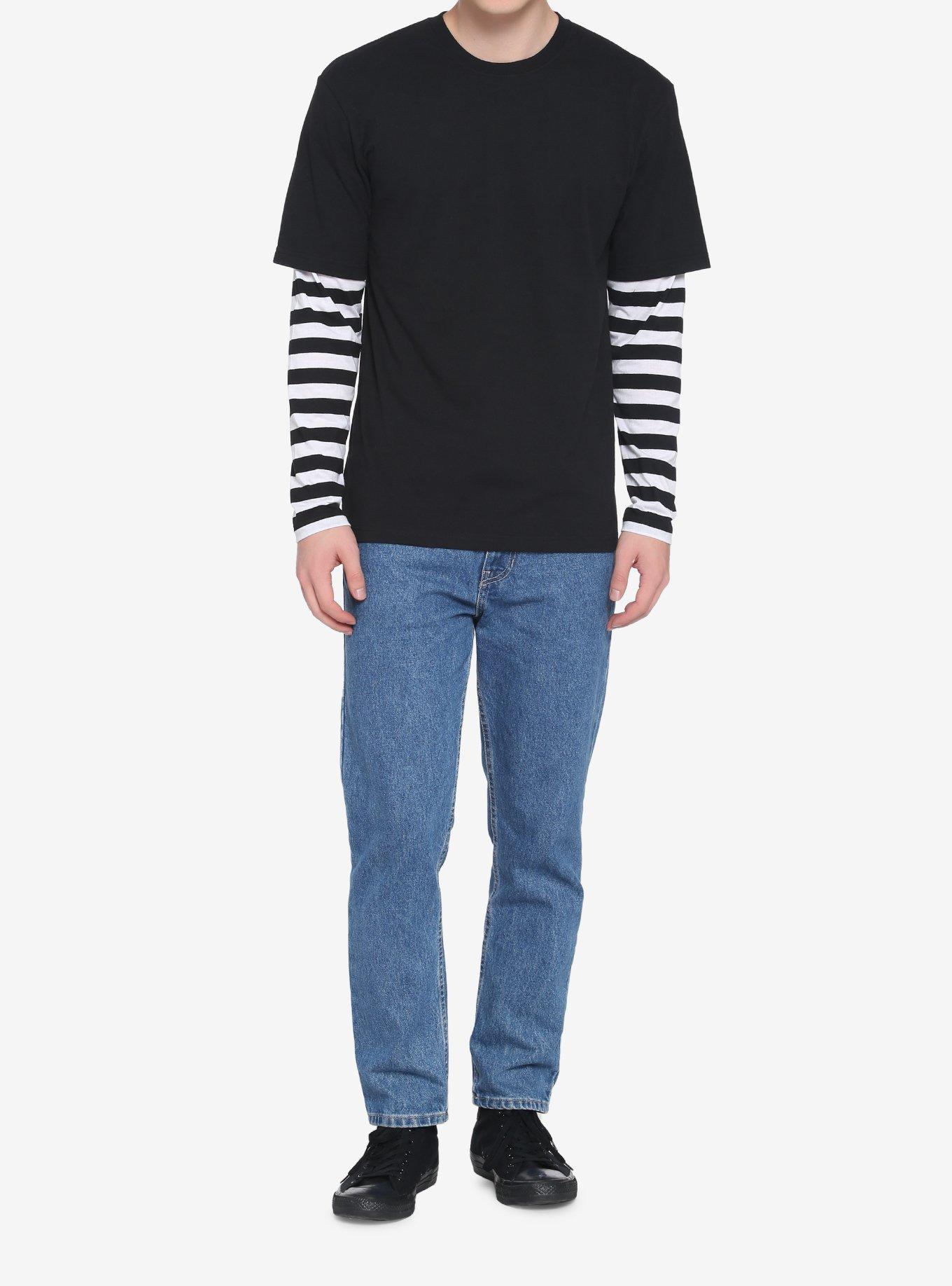 Black & White Stripe Twofer Long-Sleeve T-Shirt, STRIPE - WHITE, alternate