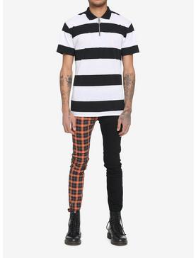 Black & White Stripe Zipper Polo Shirt, , hi-res