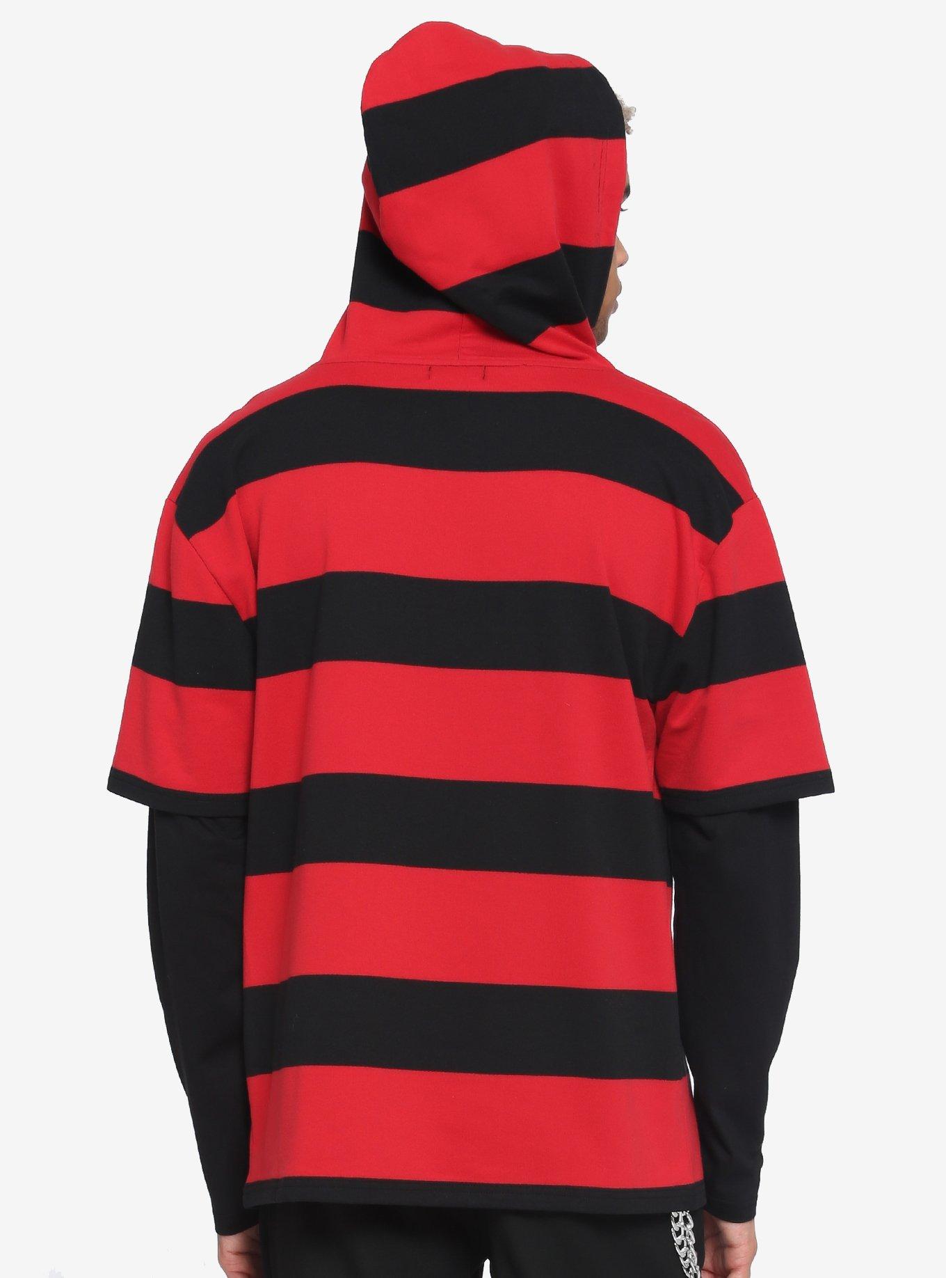 Red & Black Stripe Twofer Hoodie, STRIPE - RED, alternate