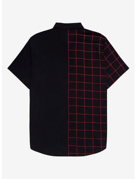 Red & Black Grid Split Woven Button-Up, , hi-res