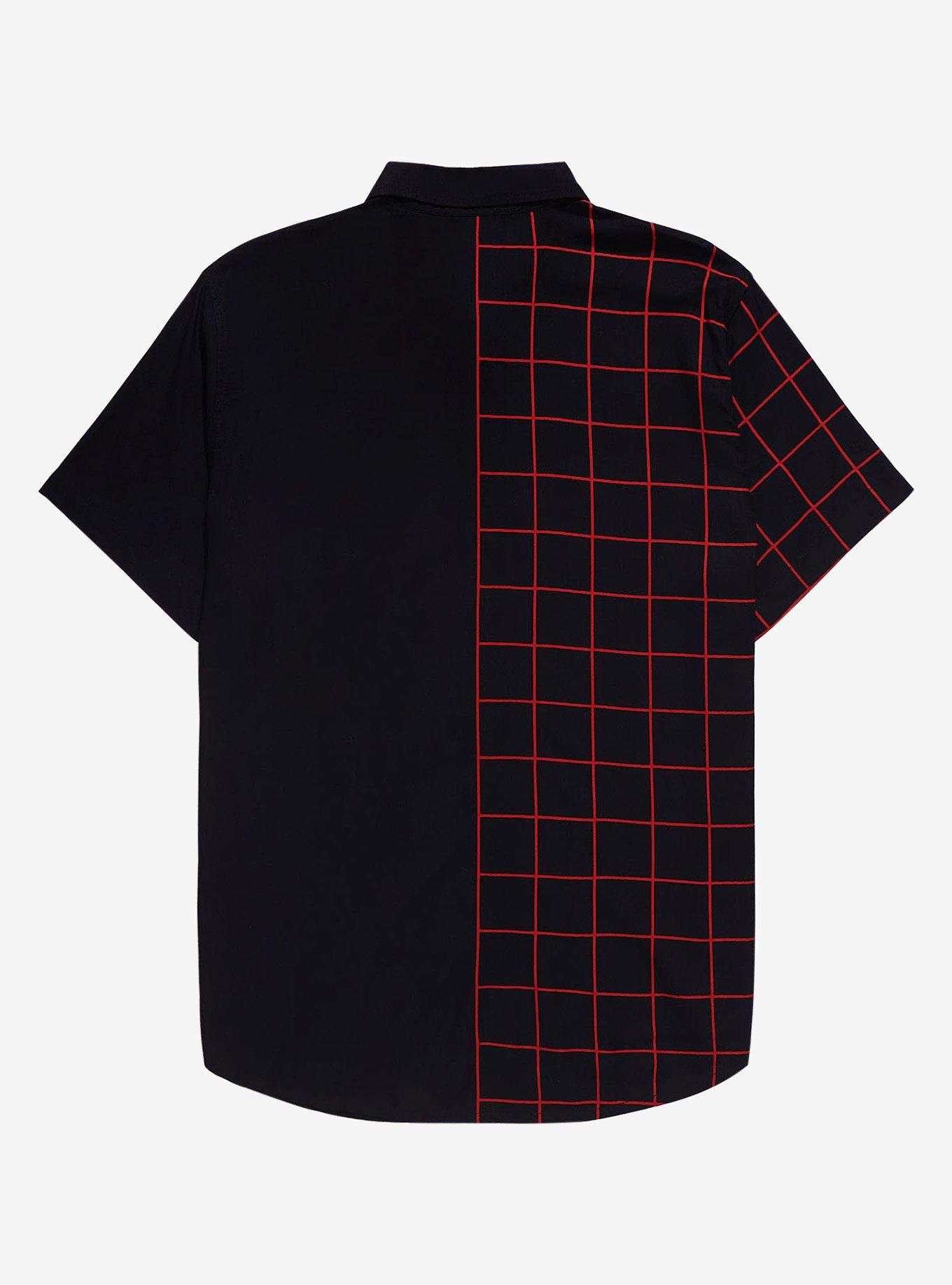 Red & Black Grid Split Woven Button-Up, BLACK, alternate