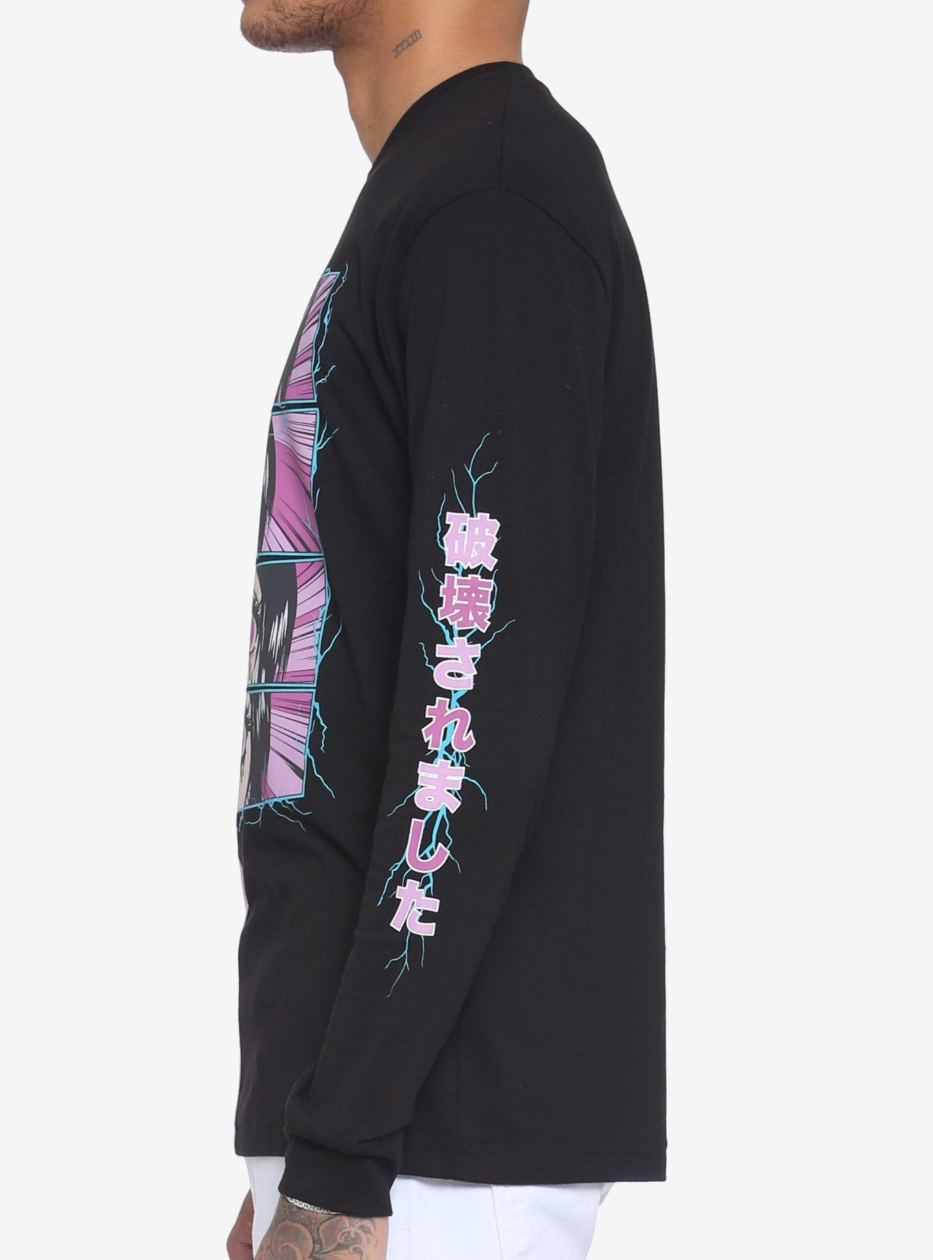 Pastel & Black Anime Eyes Split Long-Sleeve T-Shirt, STRIPE - PURPLE, alternate