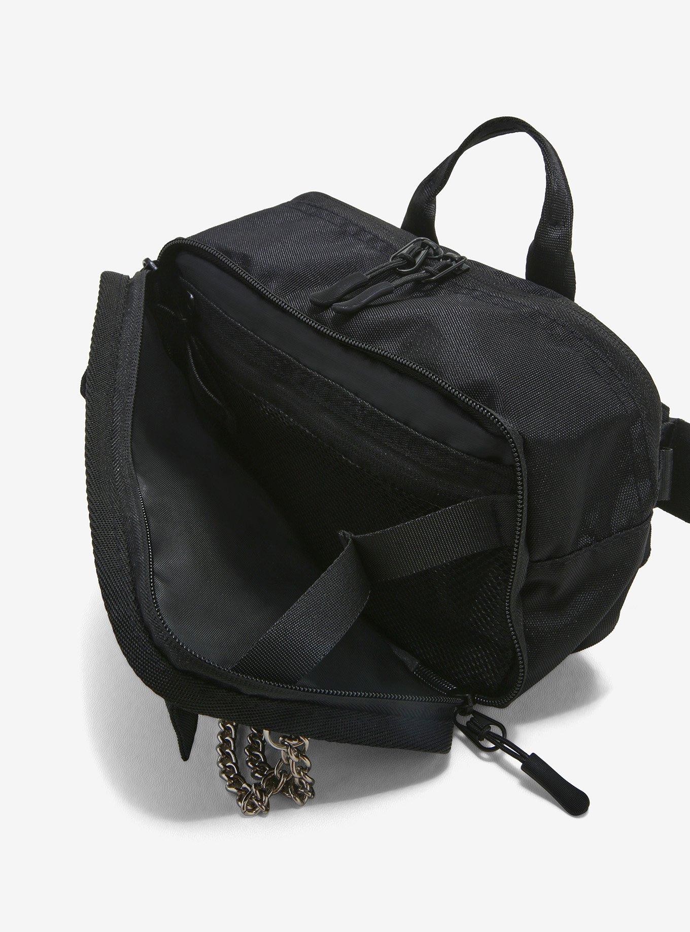 Black Buckle & Chain Fanny Pack, , alternate