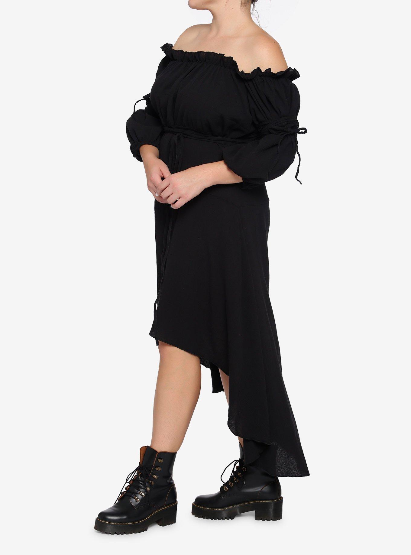 Black Hi-Low Peasant Dress Plus Size, , alternate