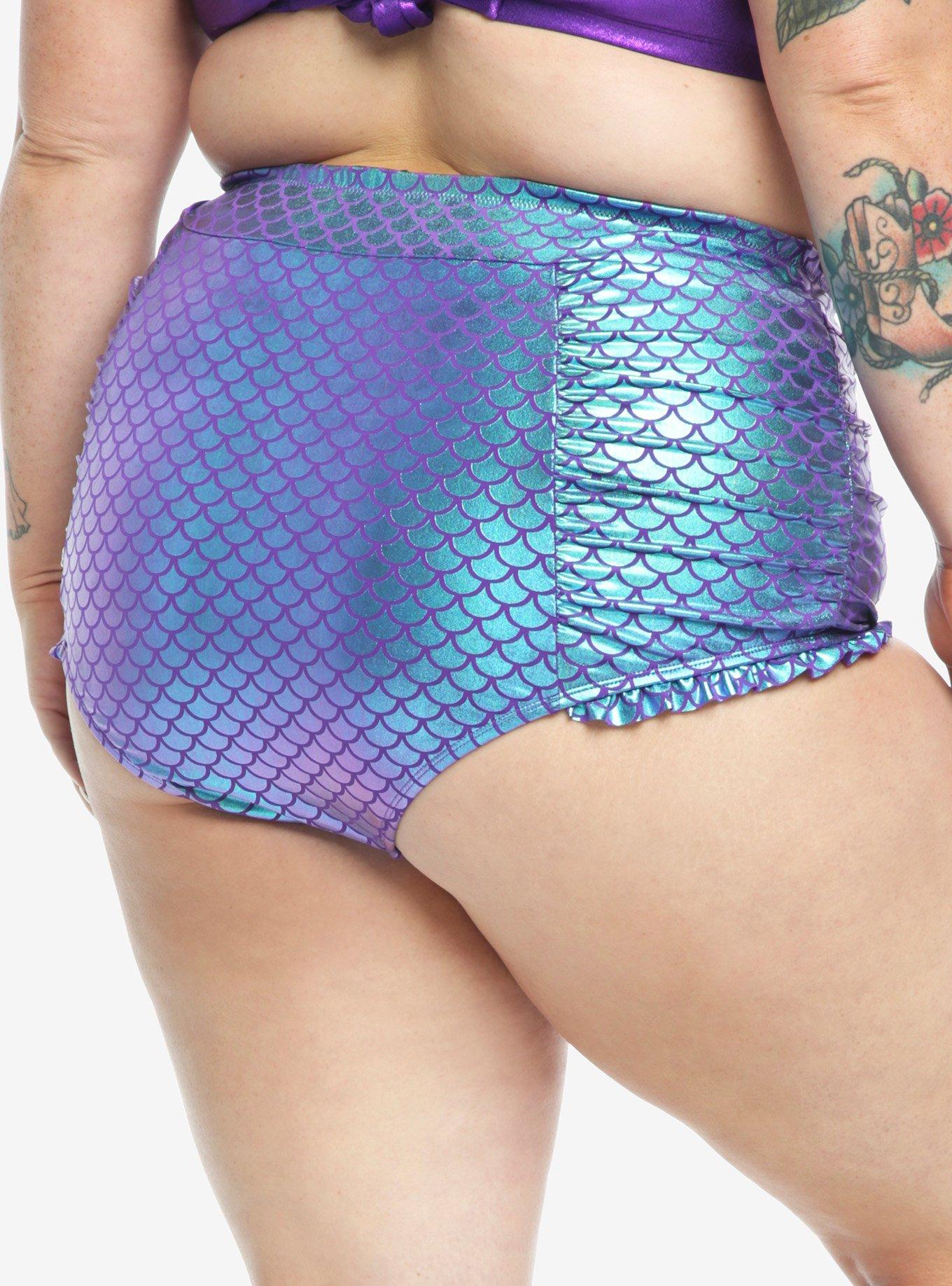 Disney The Little Mermaid Scale High-Waisted Swim Bottoms Plus Size, , alternate