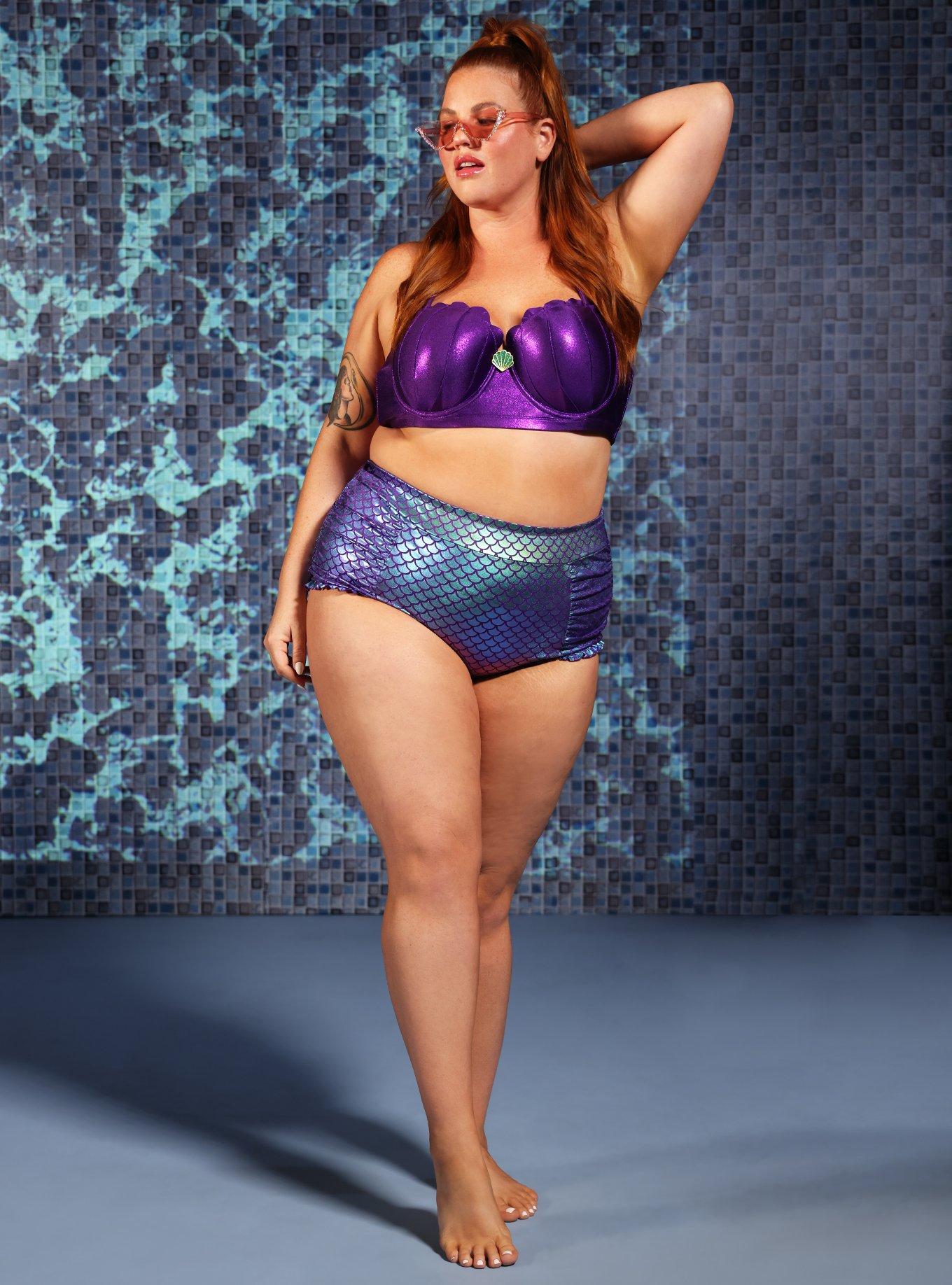 Disney The Little Mermaid Scale High-Waisted Swim Bottoms Plus Size, , alternate